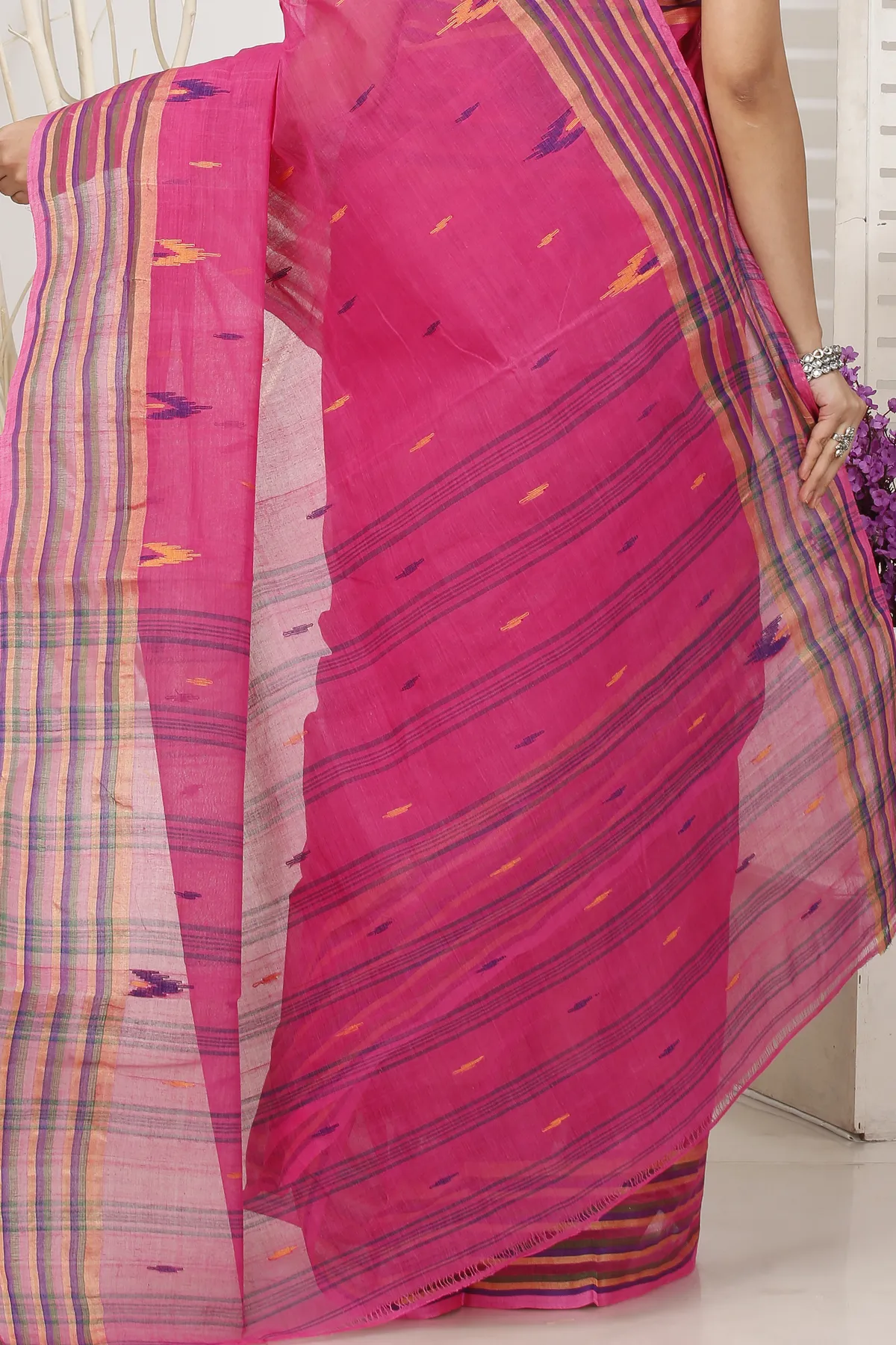 DipDiya Pure Cotton Pink mena Bengal in Every Thread Tant Sarees