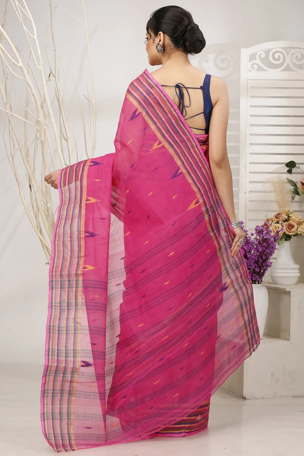 DipDiya Pure Cotton Pink mena Bengal in Every Thread Tant Sarees