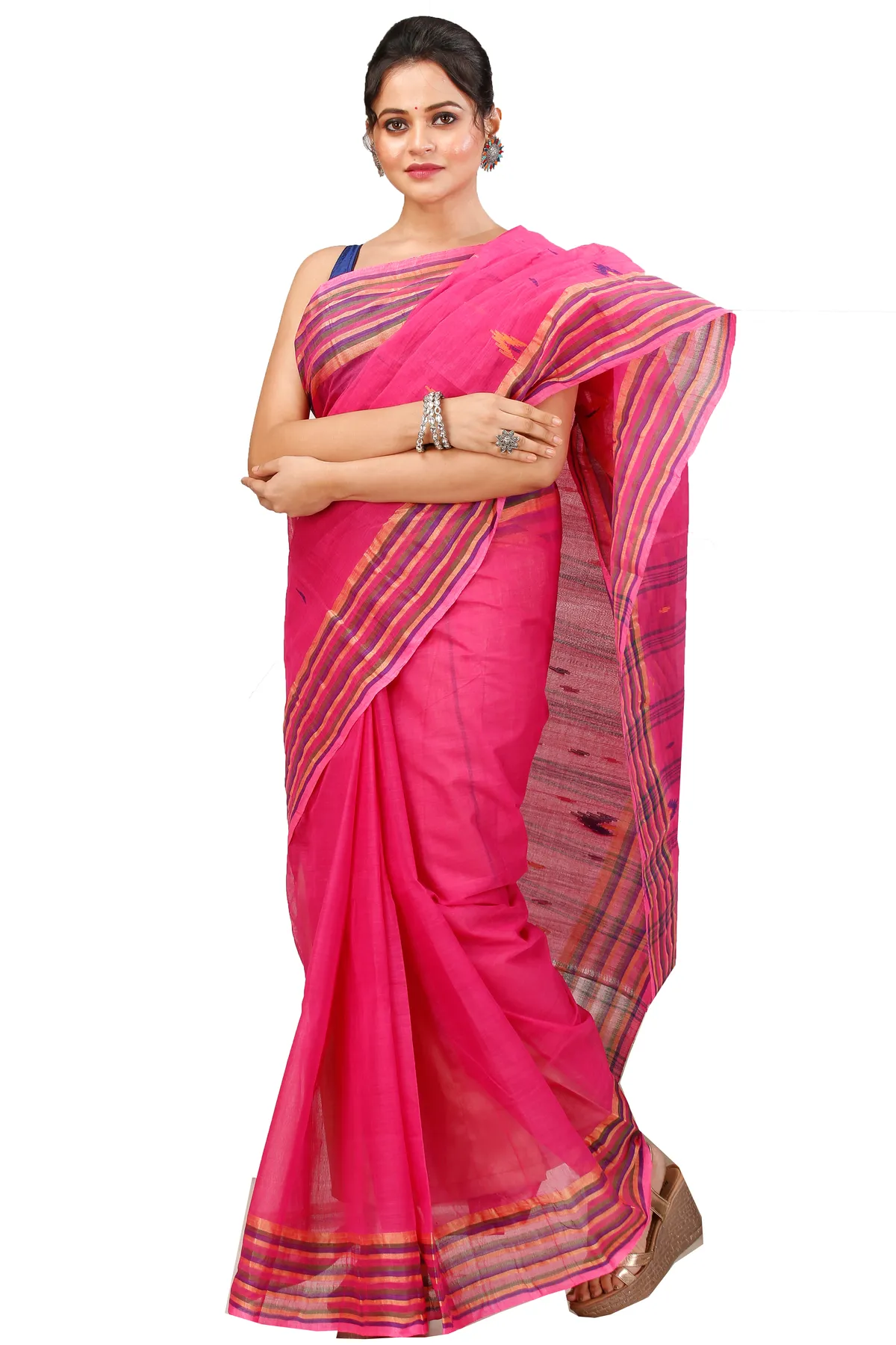 DipDiya Pure Cotton Pink mena Bengal in Every Thread Tant Sarees