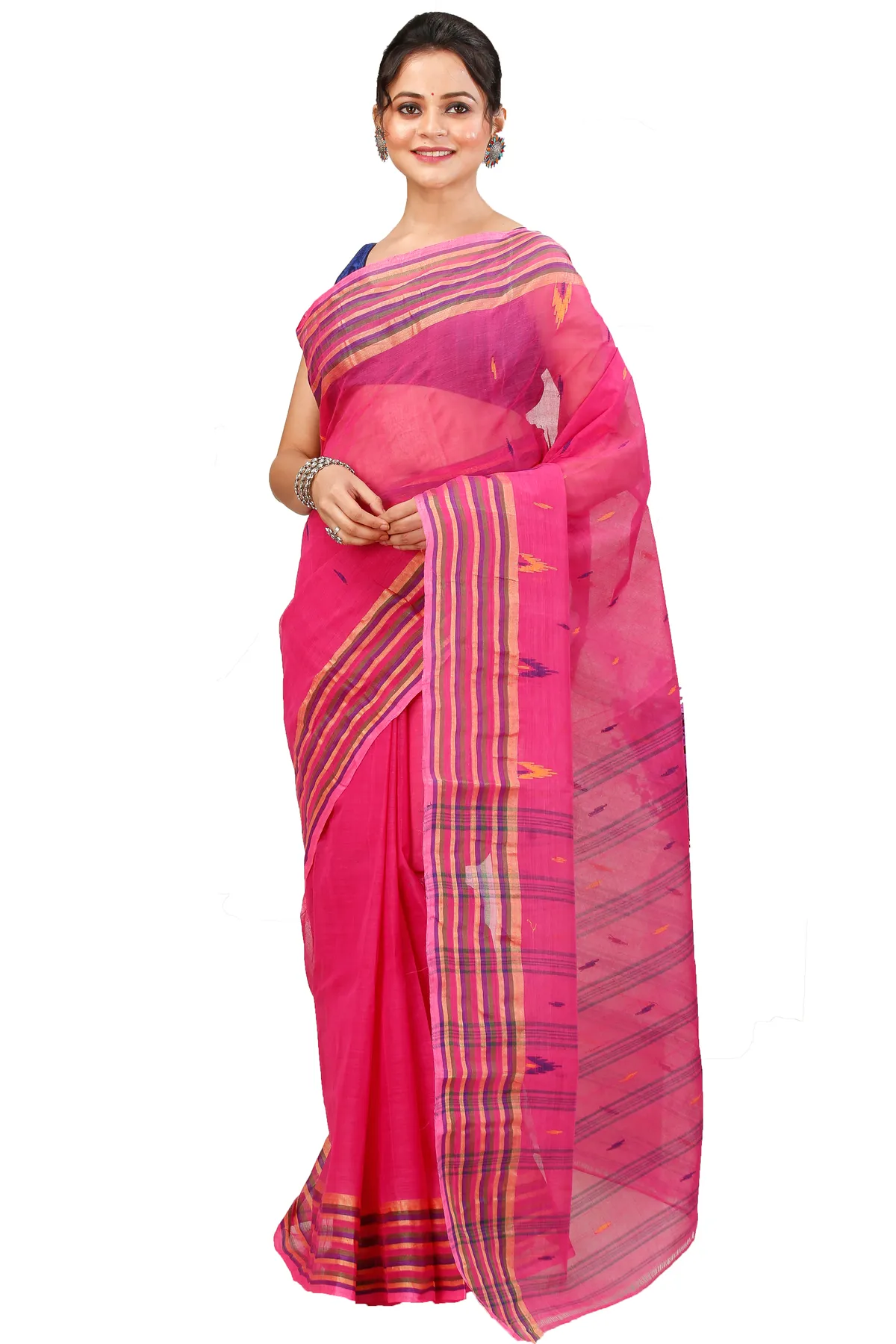 DipDiya Pure Cotton Pink mena Bengal in Every Thread Tant Sarees