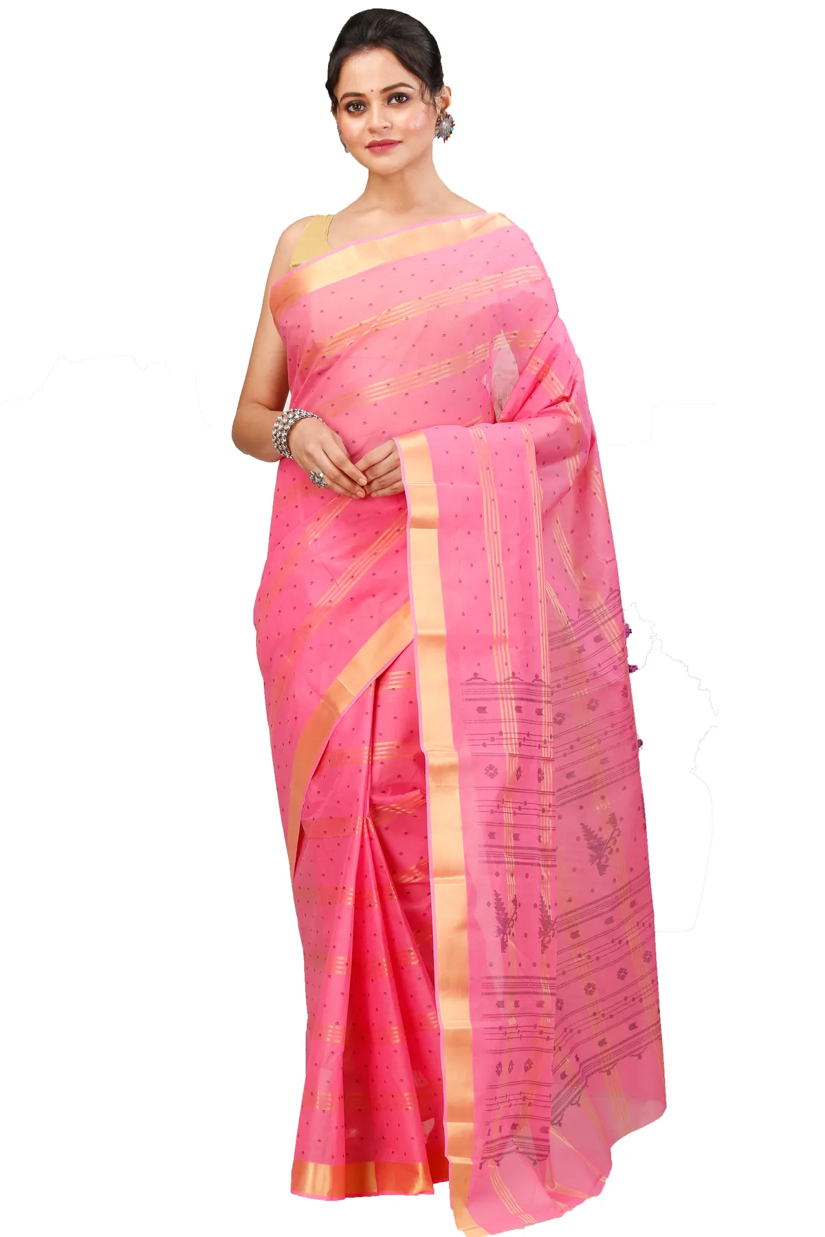 DipDiya Pure Cotton Pink Mera Crafted in Bengal Tant Sarees