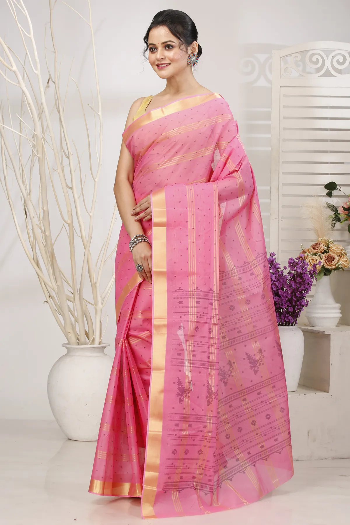 DipDiya Pure Cotton Pink Mera Crafted in Bengal Tant Sarees