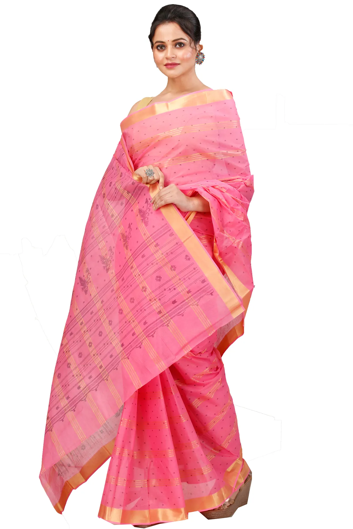 DipDiya Pure Cotton Pink Mera Crafted in Bengal Tant Sarees