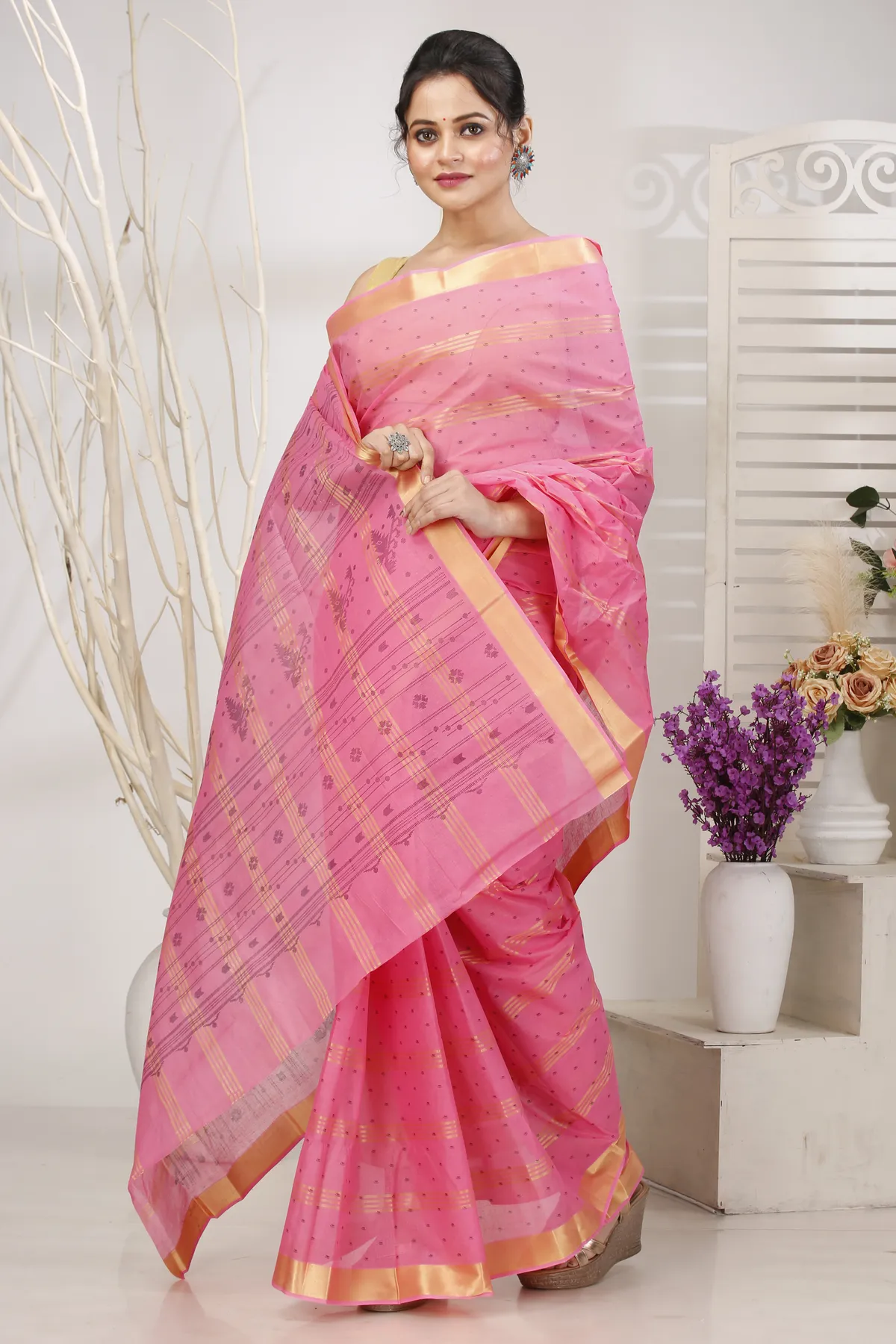 DipDiya Pure Cotton Pink Mera Crafted in Bengal Tant Sarees