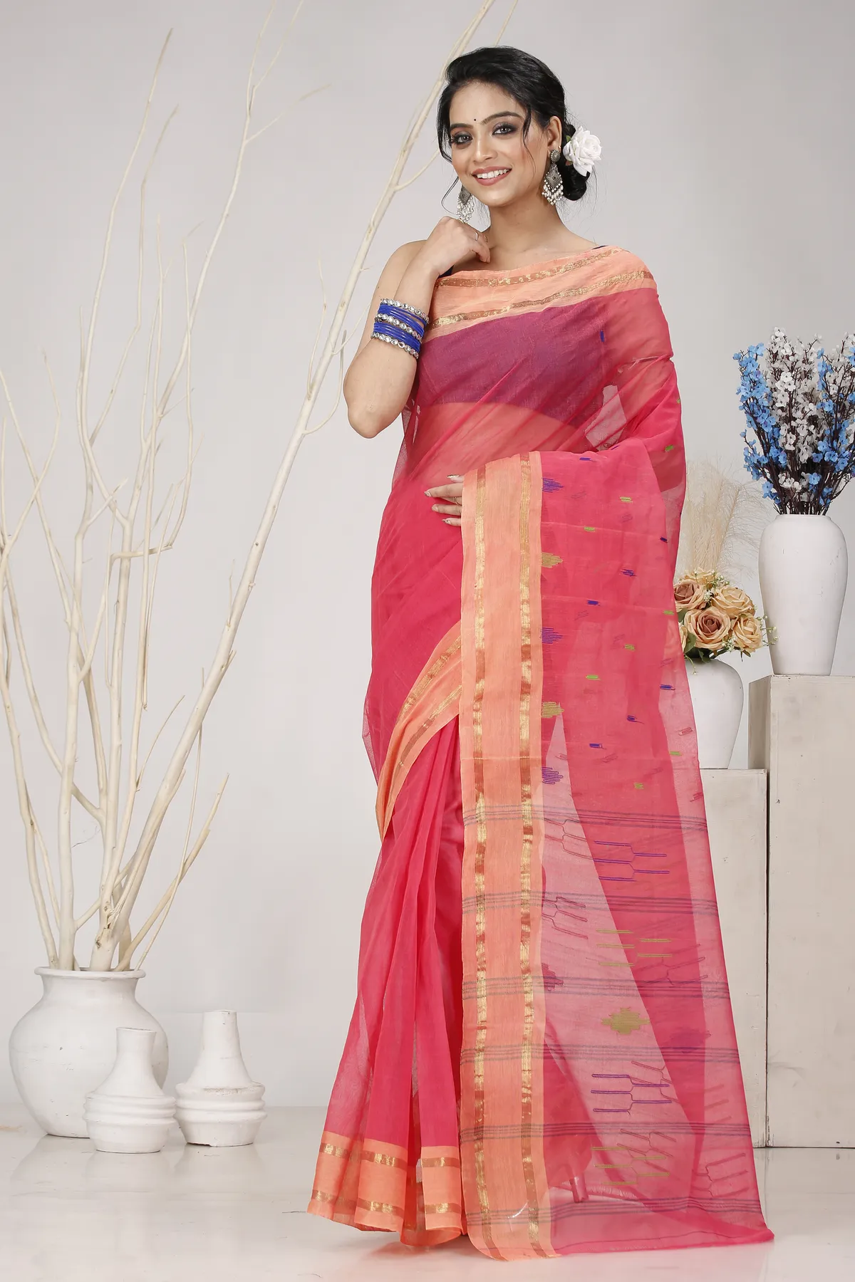 DipDiya Pure Cotton Pink Metu Bengal’s Legacy Tant Sarees