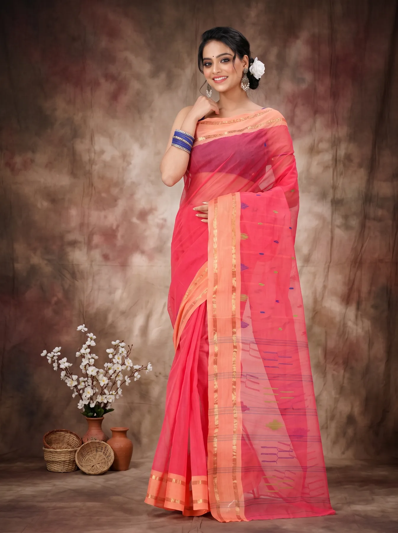 DipDiya Pure Cotton Pink Metu Bengal’s Legacy Tant Sarees