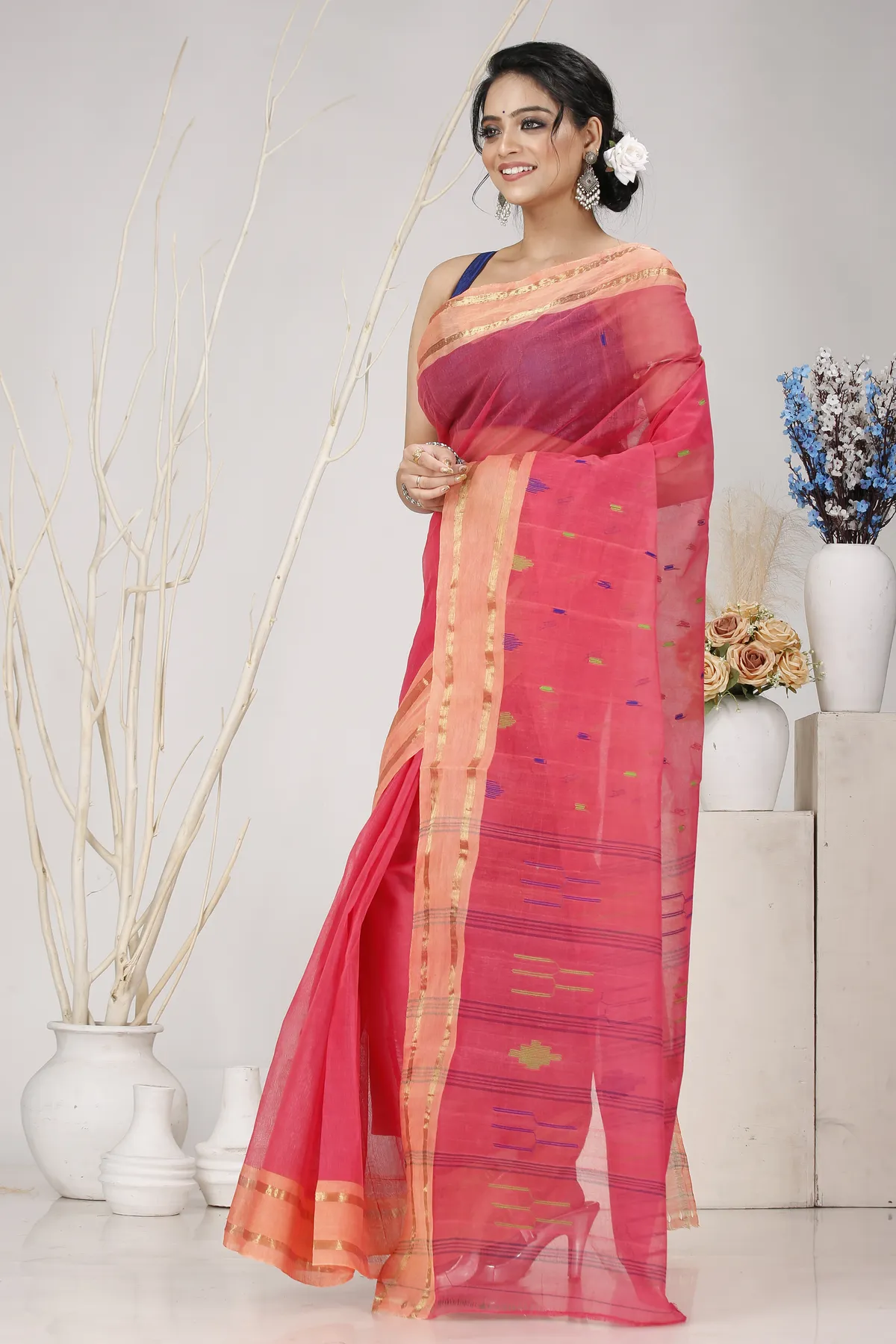 DipDiya Pure Cotton Pink Metu Bengal’s Legacy Tant Sarees
