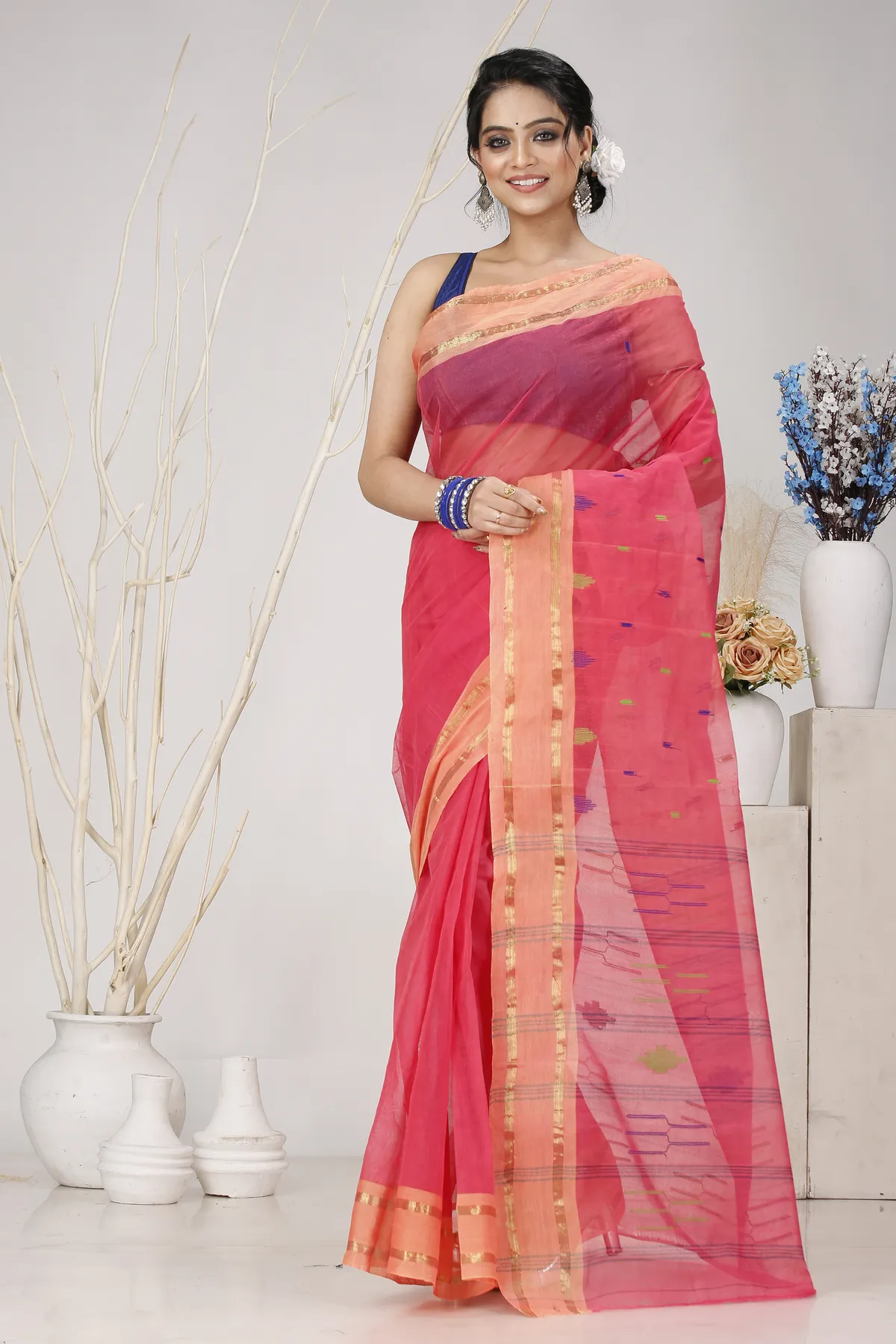 DipDiya Pure Cotton Pink Metu Bengal’s Legacy Tant Sarees