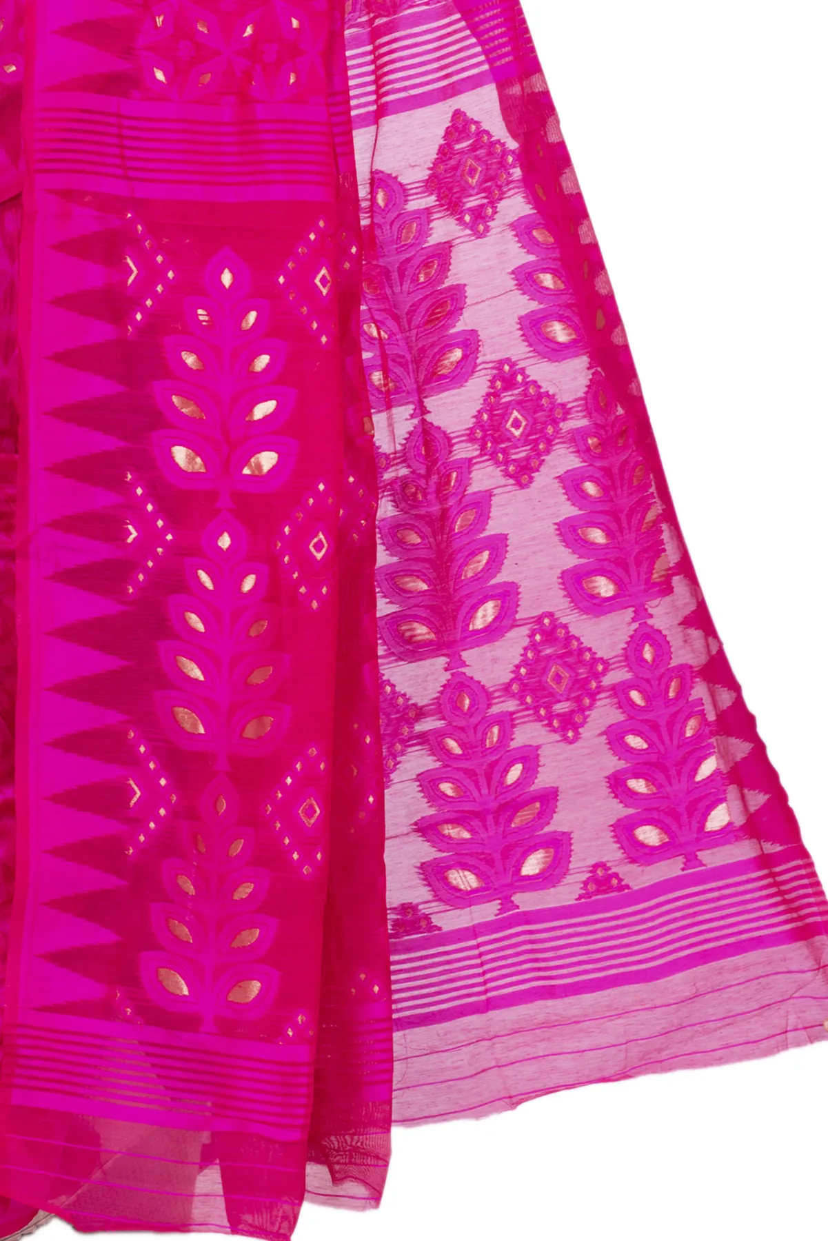 DipDiya Pure Cotton Pink Minakari Jmdni Wrapped in Heritage Jamdani Sarees
