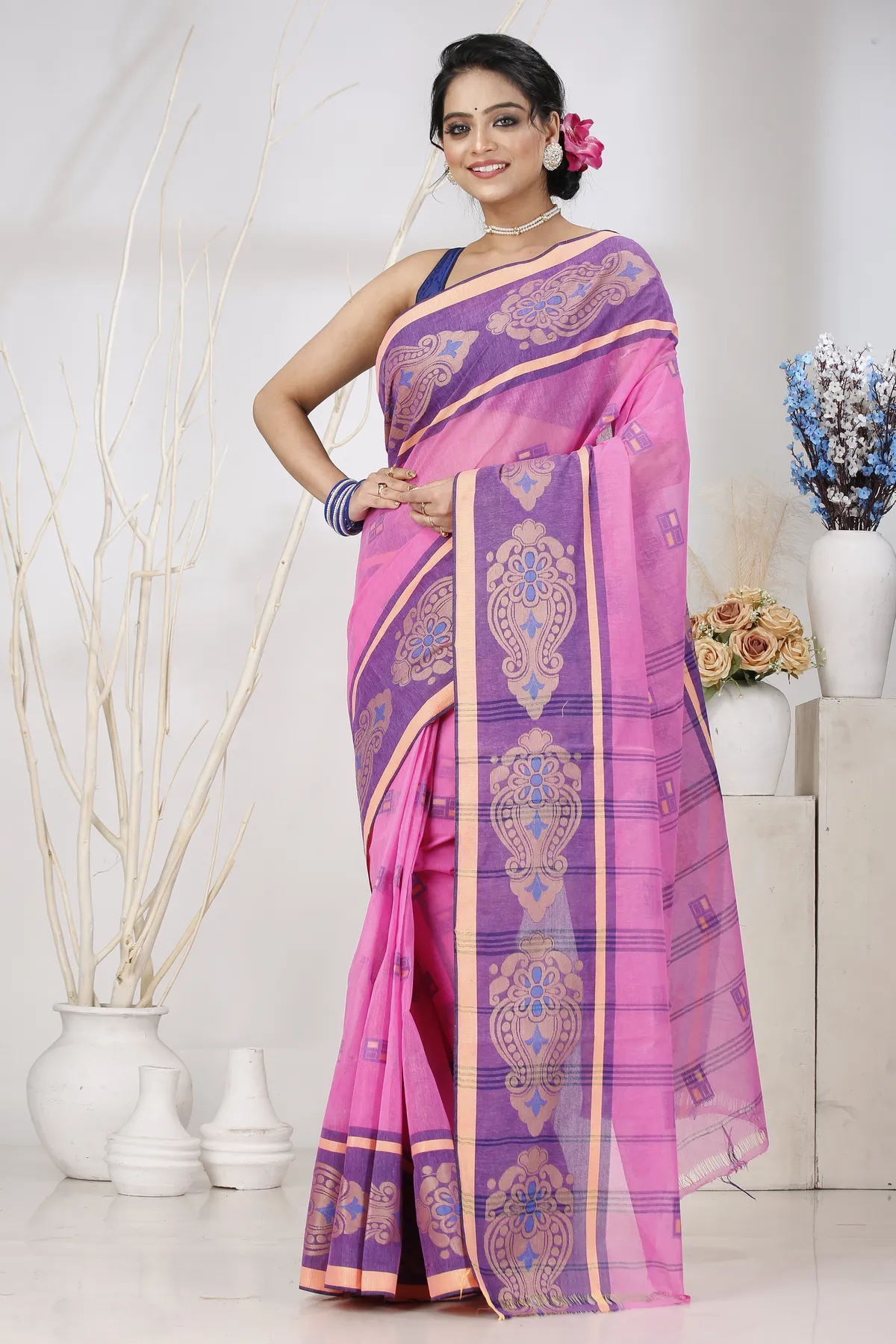 DipDiya Pure Cotton Pink Mitul Stories of Bengal Tant Sarees