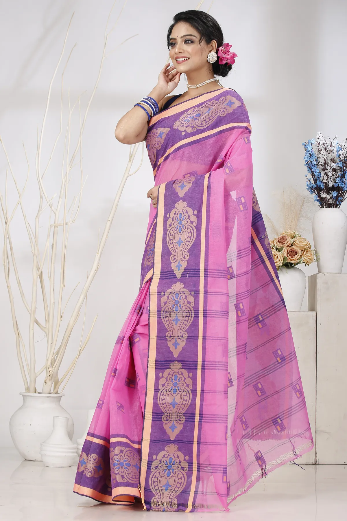 DipDiya Pure Cotton Pink Mitul Stories of Bengal Tant Sarees