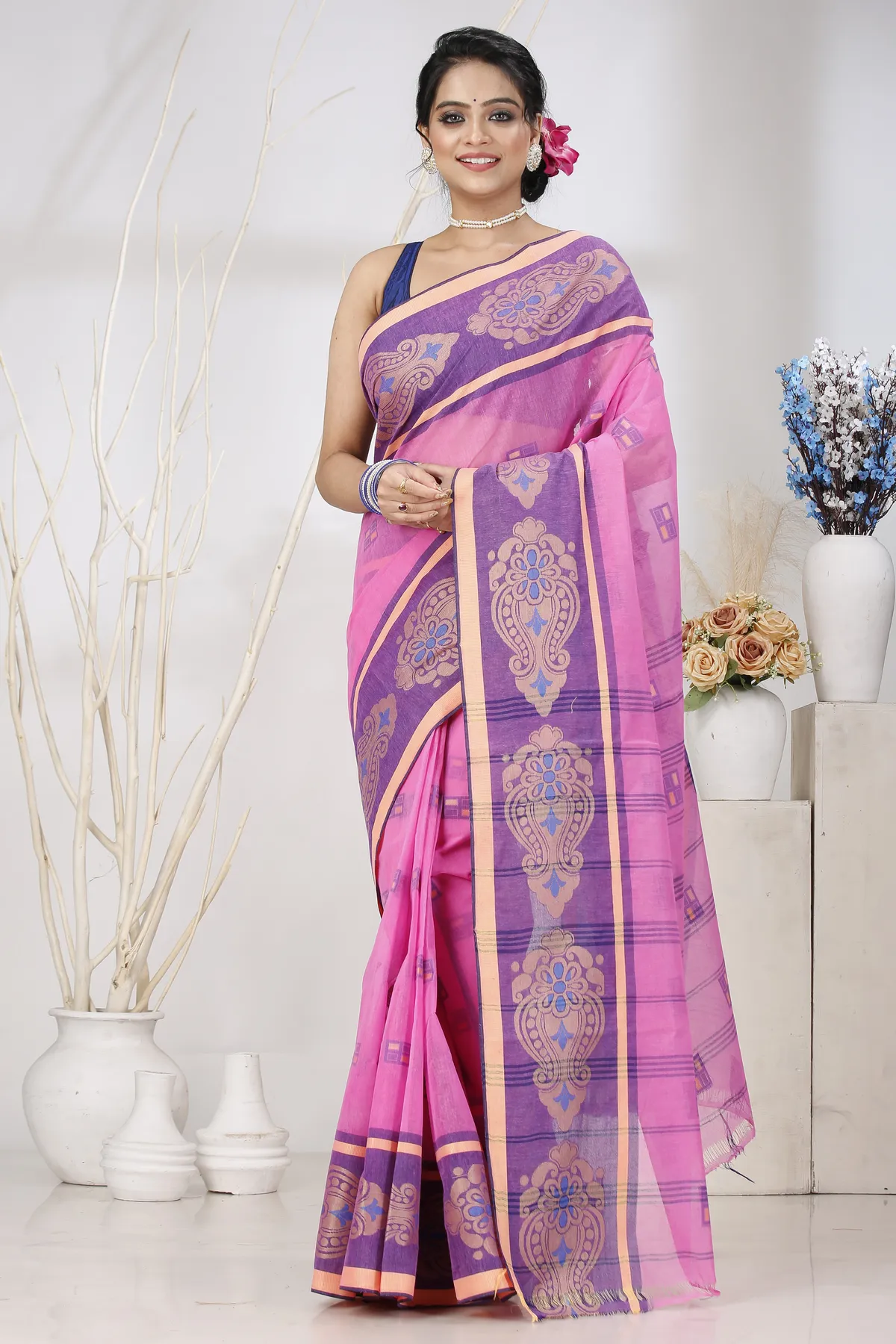 DipDiya Pure Cotton Pink Mitul Stories of Bengal Tant Sarees