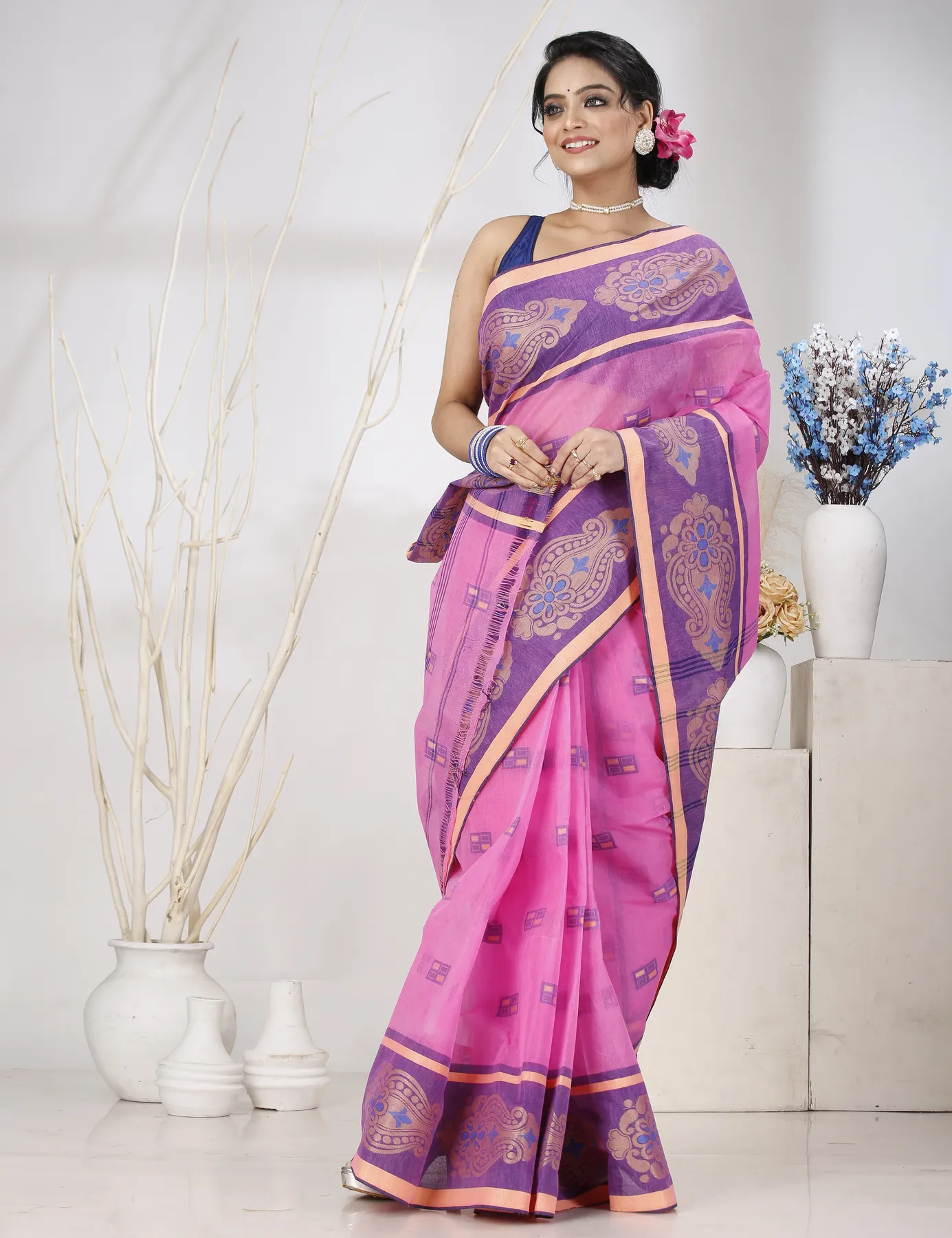 DipDiya Pure Cotton Pink Mitul Stories of Bengal Tant Sarees