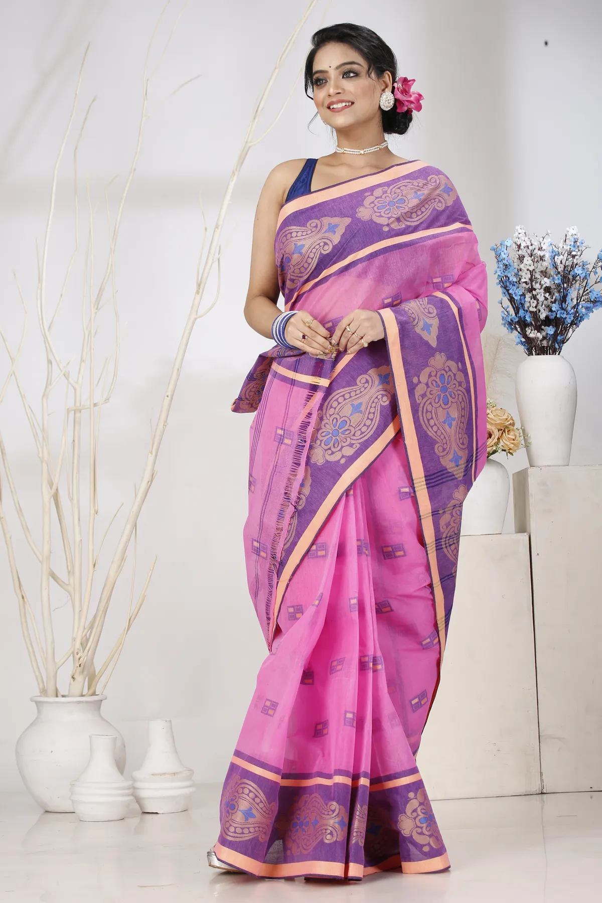 DipDiya Pure Cotton Pink Mitul Stories of Bengal Tant Sarees
