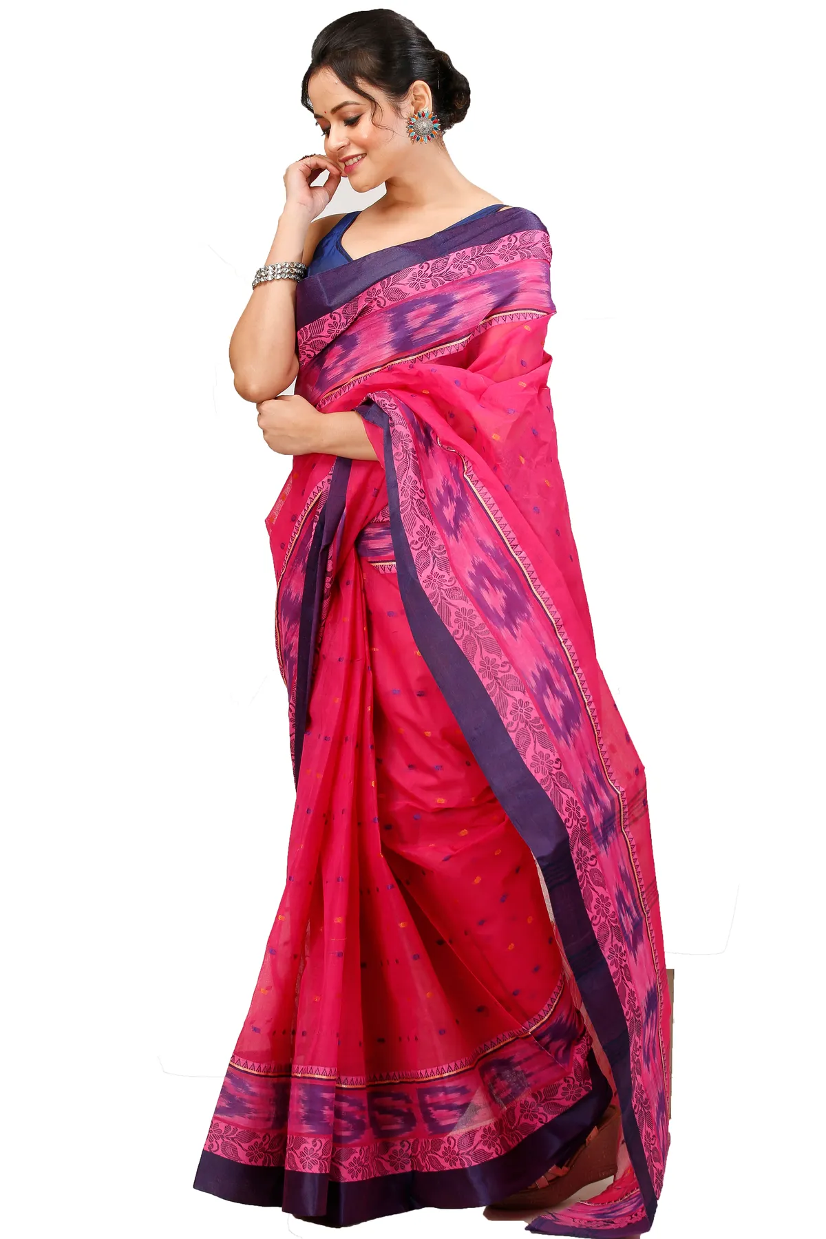 DipDiya Pure Cotton Pink Moli Handloom Heritage Tant Sarees