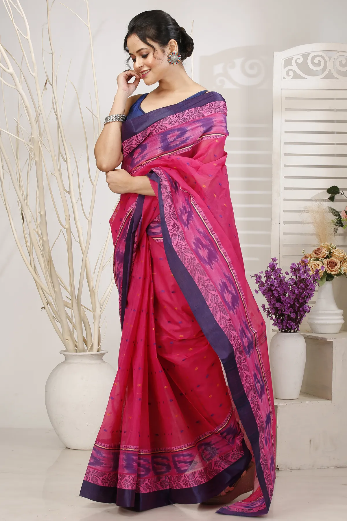 DipDiya Pure Cotton Pink Moli Handloom Heritage Tant Sarees