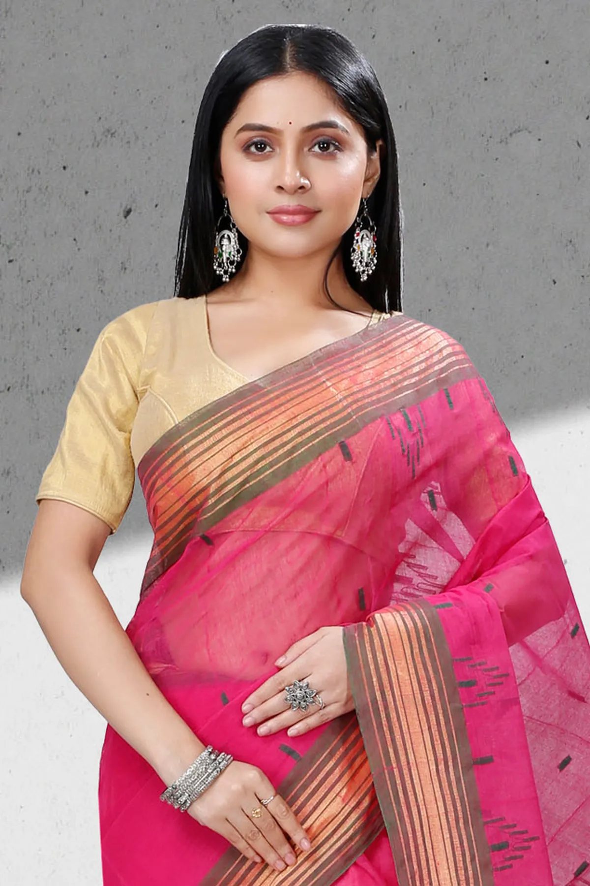 DipDiya Pure Cotton Pink Naman Timeless Elegance Tant Sarees