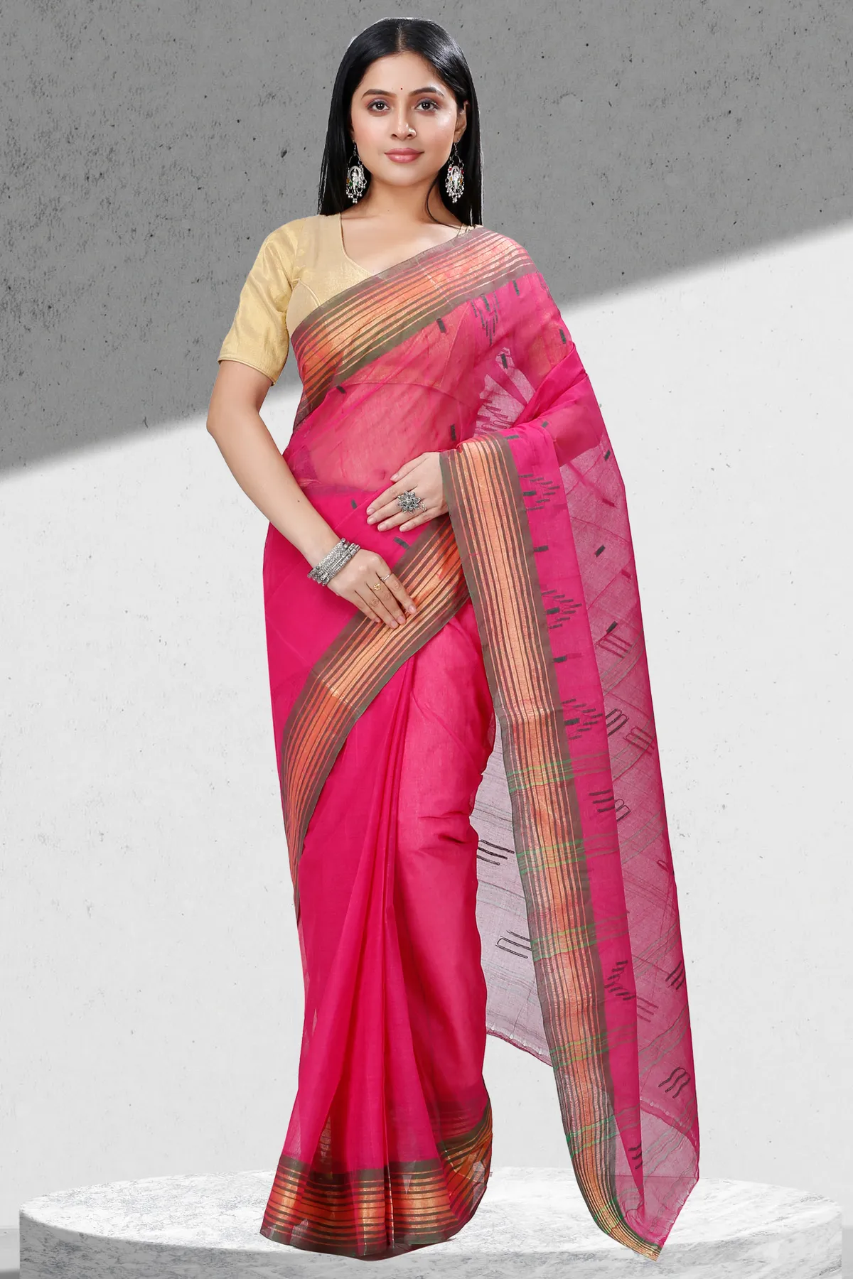 DipDiya Pure Cotton Pink Naman Timeless Elegance Tant Sarees