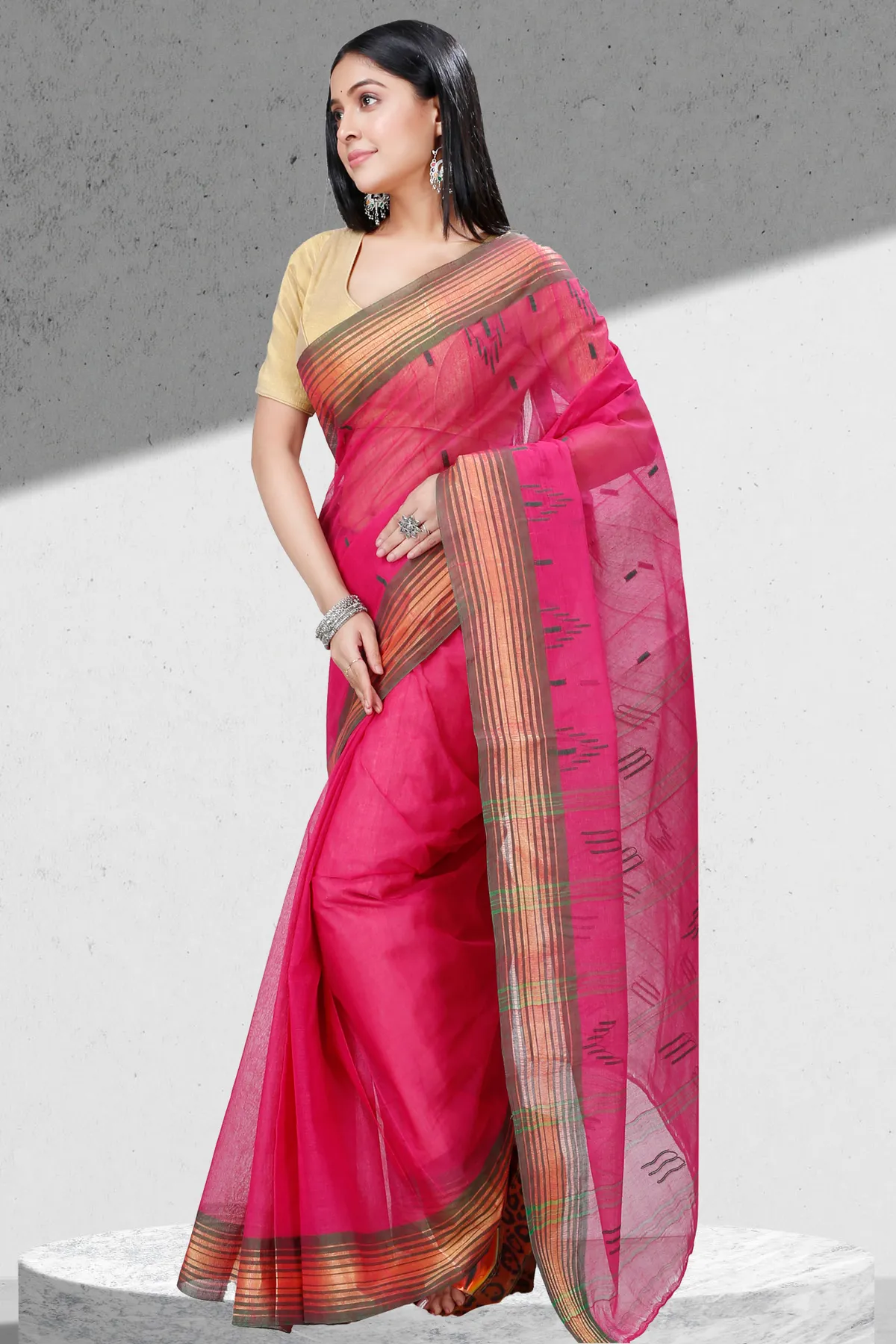 DipDiya Pure Cotton Pink Naman Timeless Elegance Tant Sarees