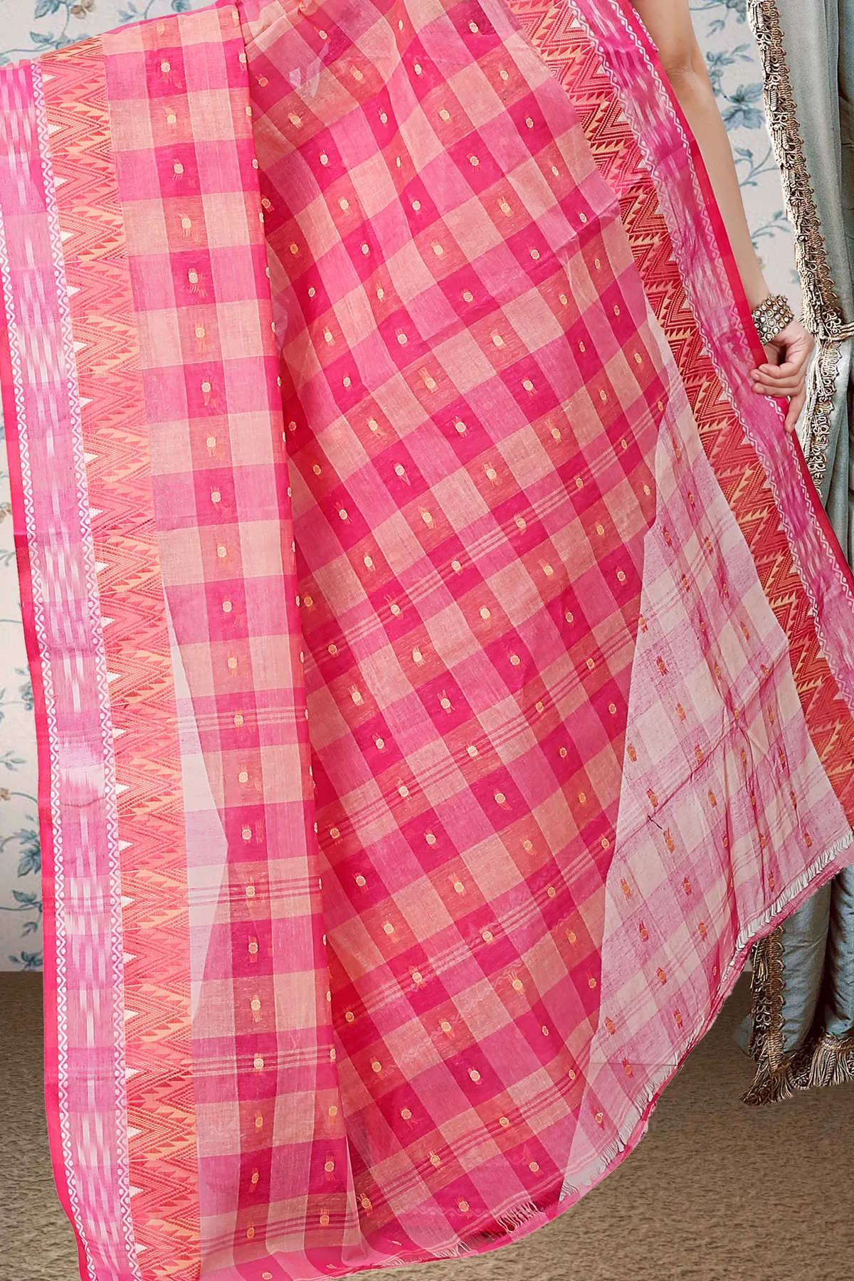 DipDiya Pure Cotton Pink Niladdri Bengali Heritage Tant Sarees