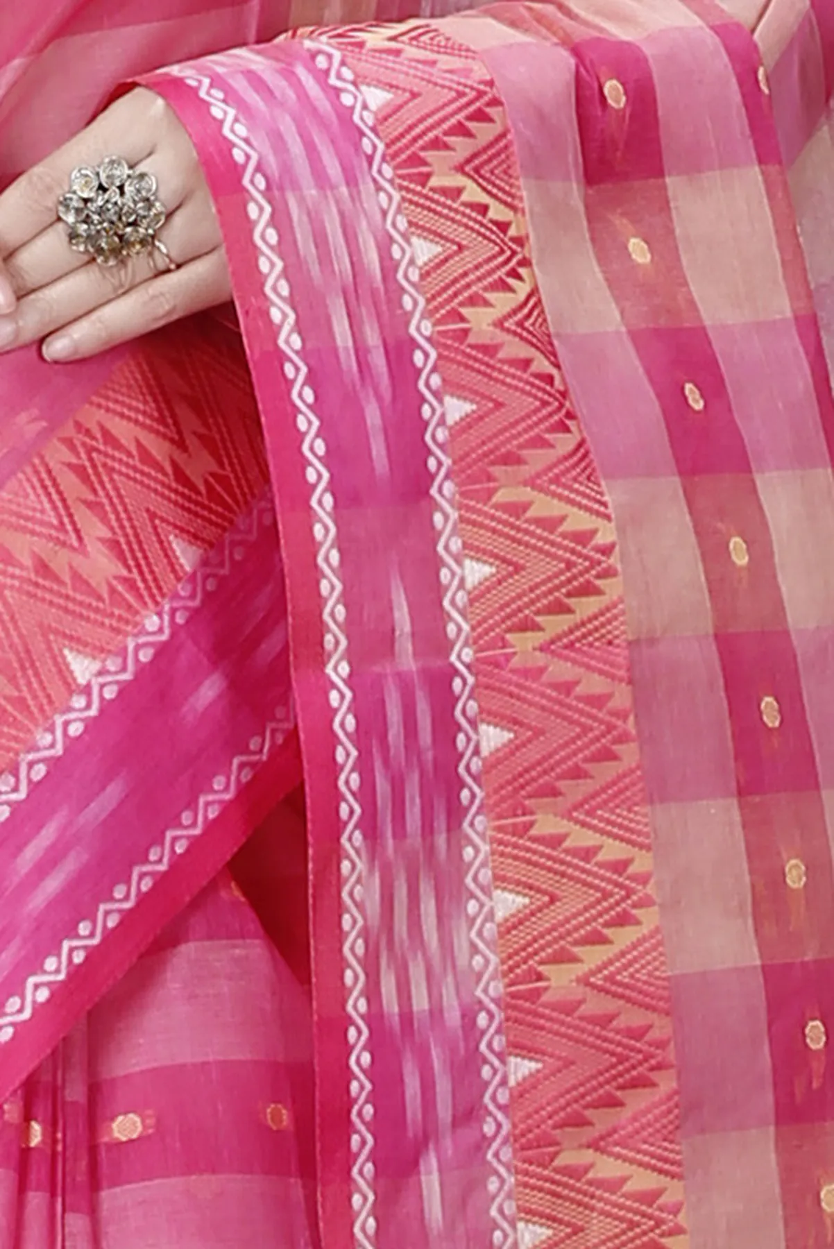 DipDiya Pure Cotton Pink Niladdri Bengali Heritage Tant Sarees