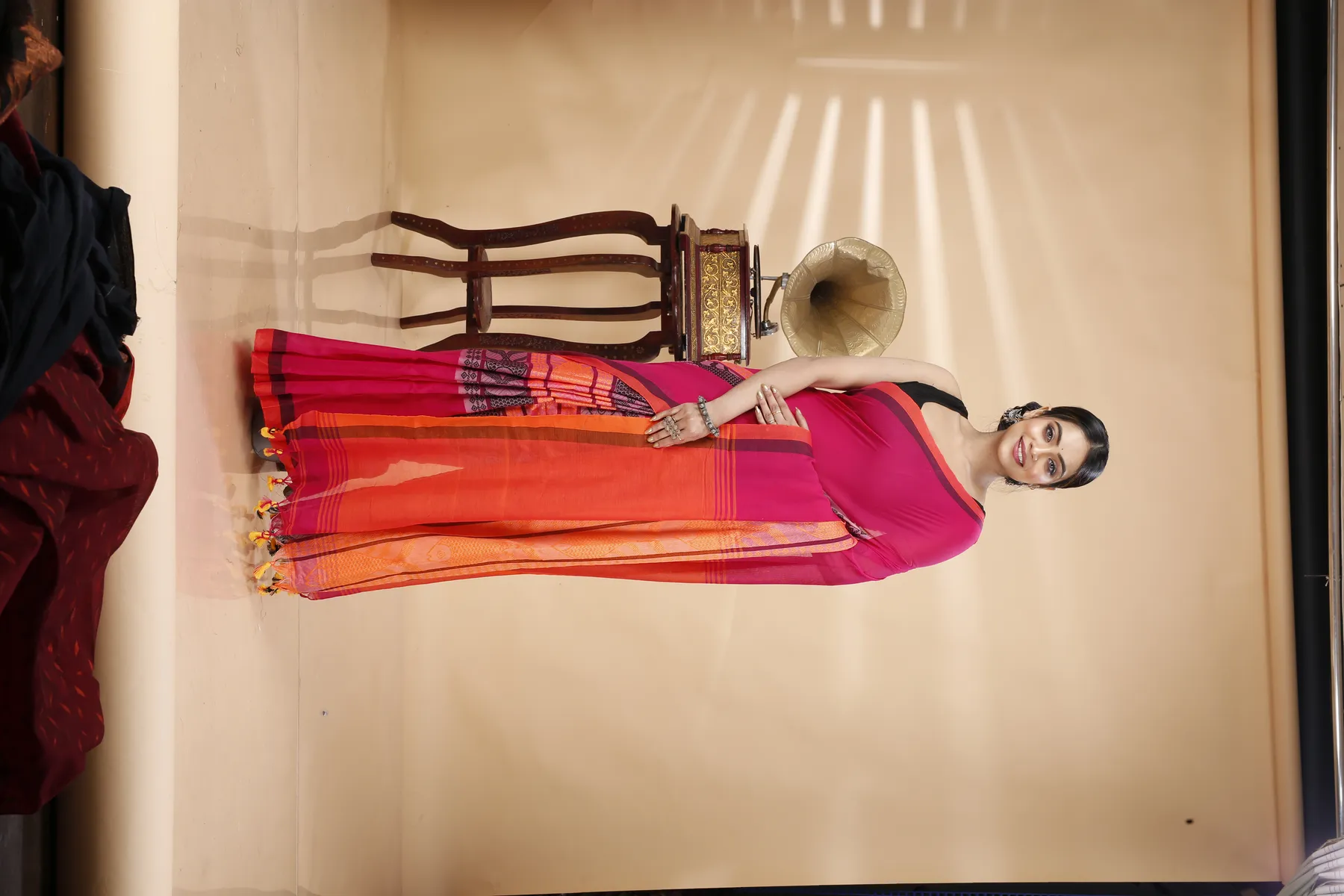 DipDiya Pure Cotton Pink Orange Marine Woven with Tradition Handloom Sarees