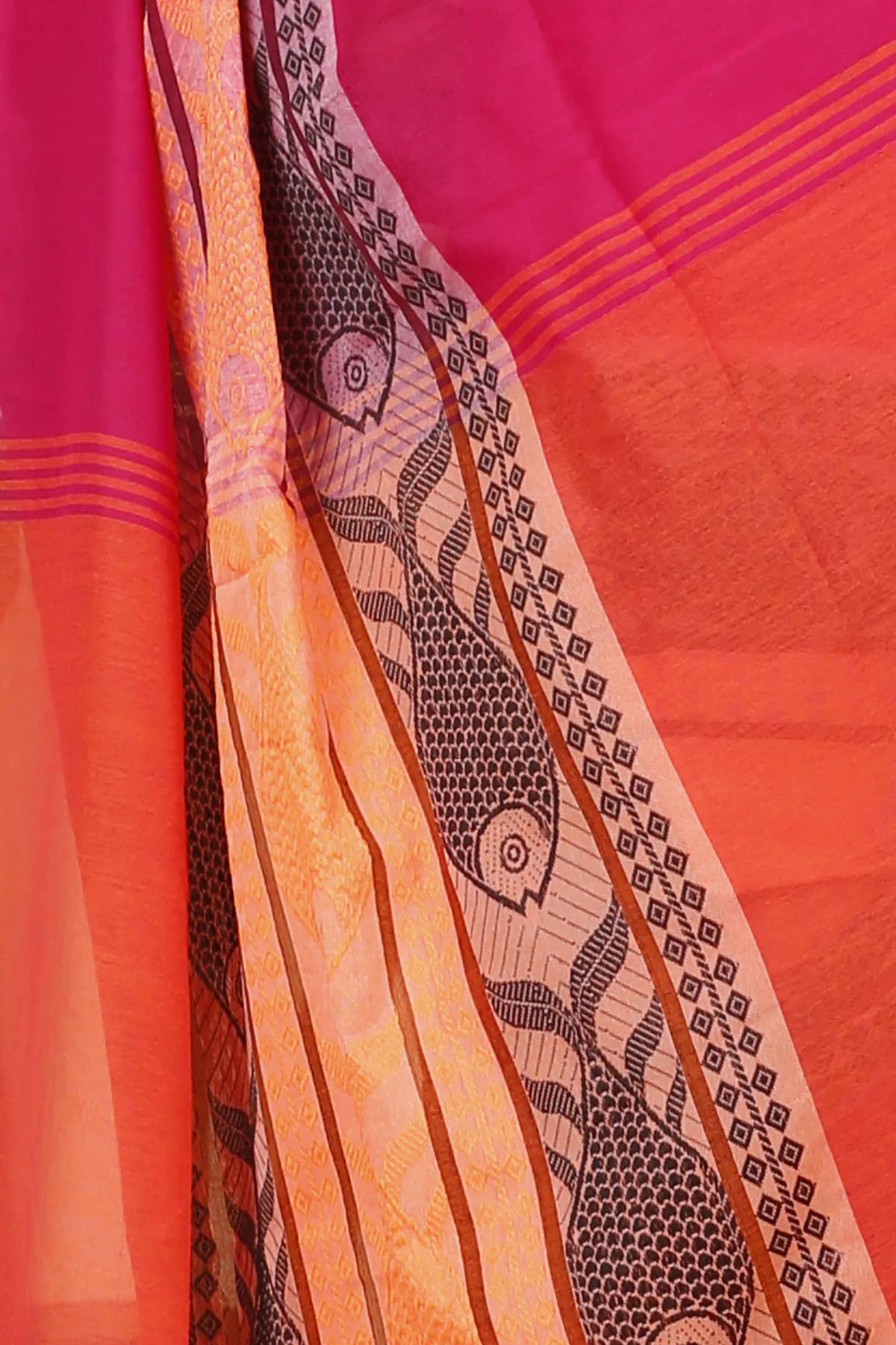 DipDiya Pure Cotton Pink Orange Marine Woven with Tradition Handloom Sarees