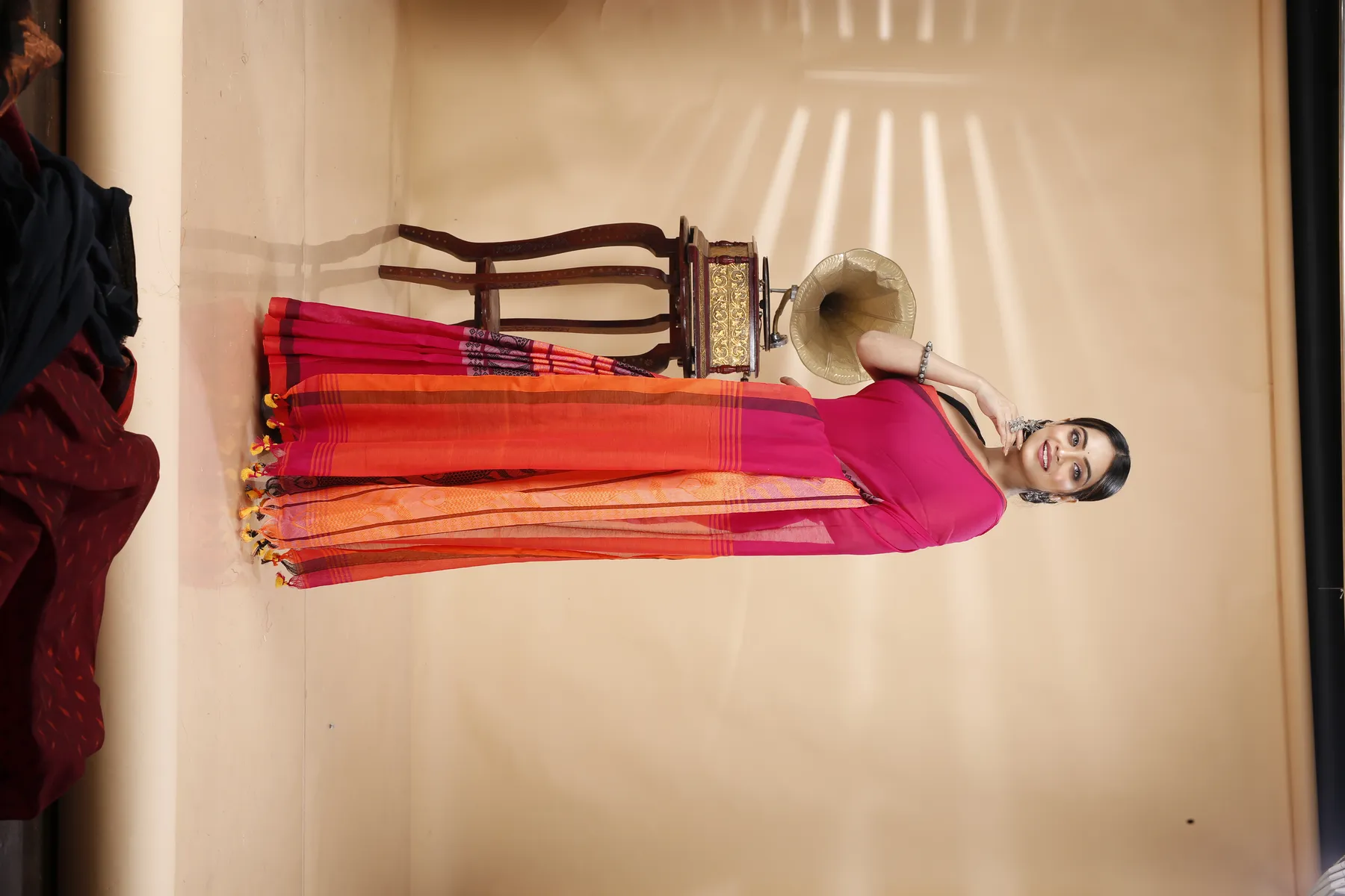 DipDiya Pure Cotton Pink Orange Marine Woven with Tradition Handloom Sarees