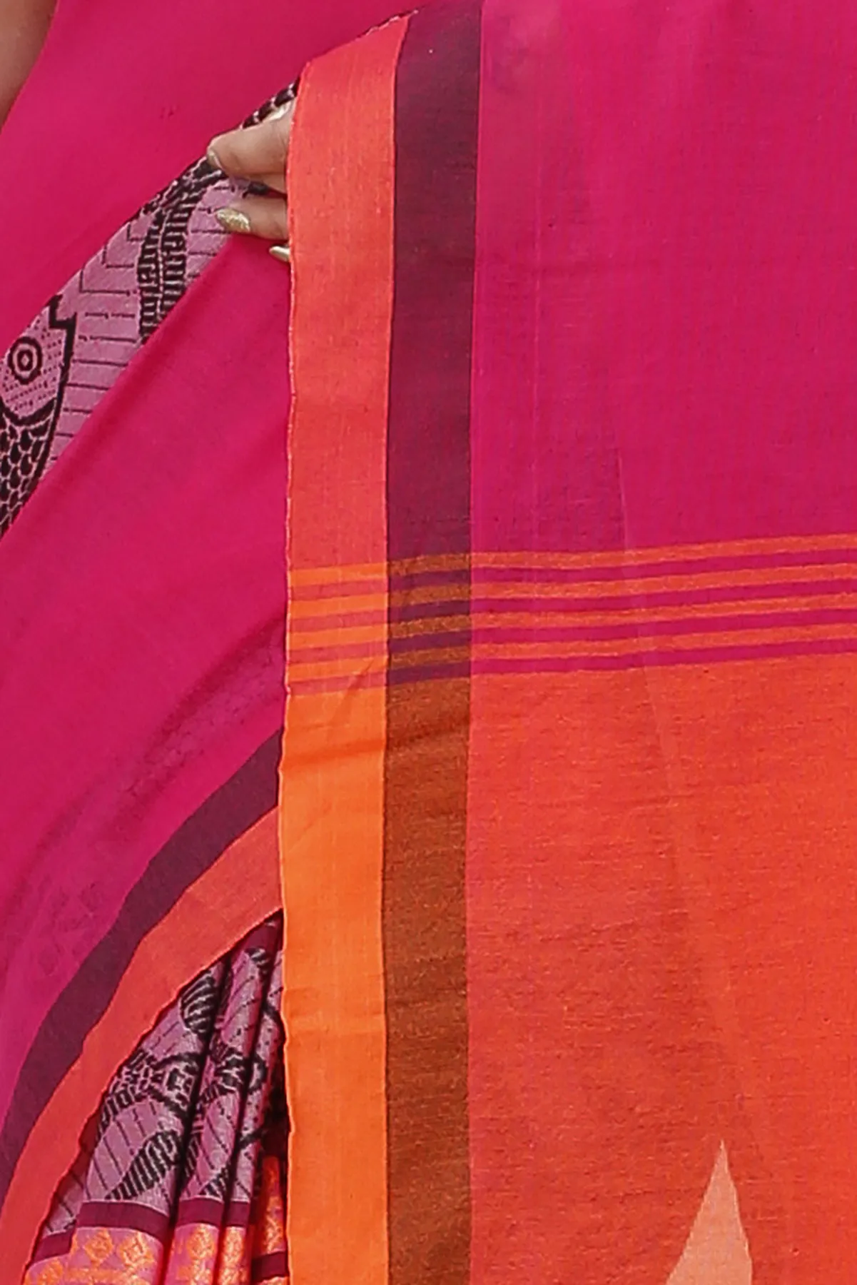 DipDiya Pure Cotton Pink Orange Marine Woven with Tradition Handloom Sarees