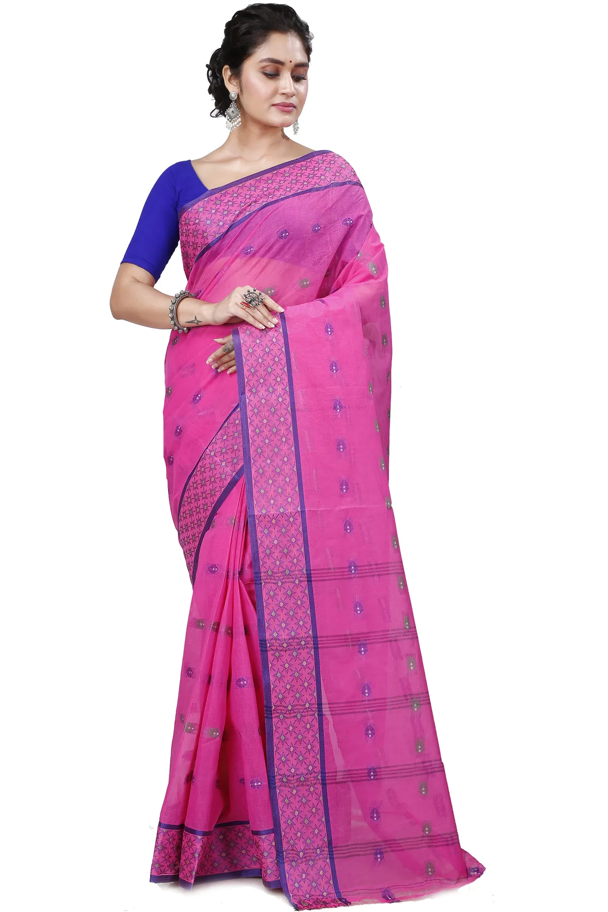 DipDiya Pure Cotton Pink Reese Woven with Tradition Tant Sarees