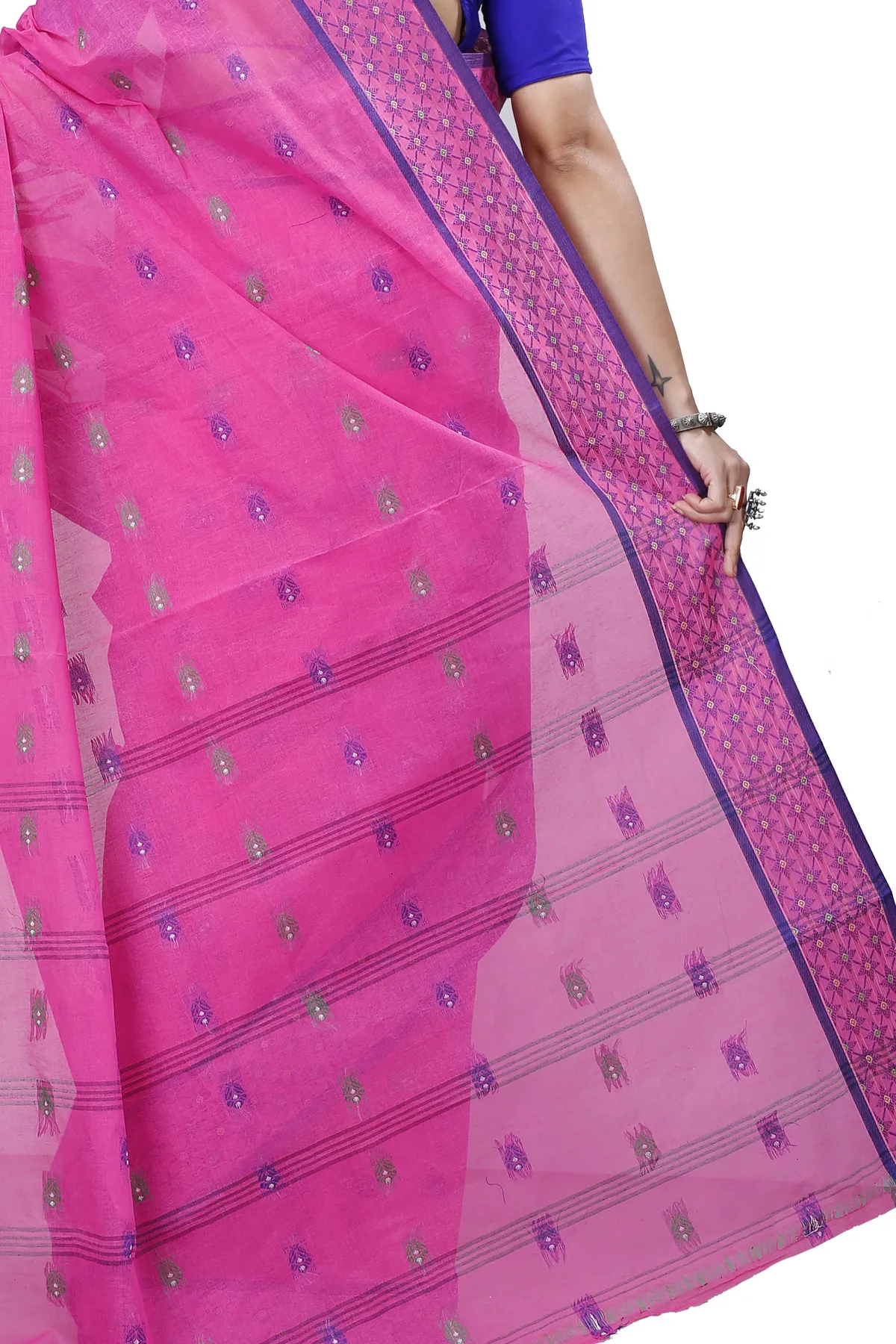 DipDiya Pure Cotton Pink Reese Woven with Tradition Tant Sarees