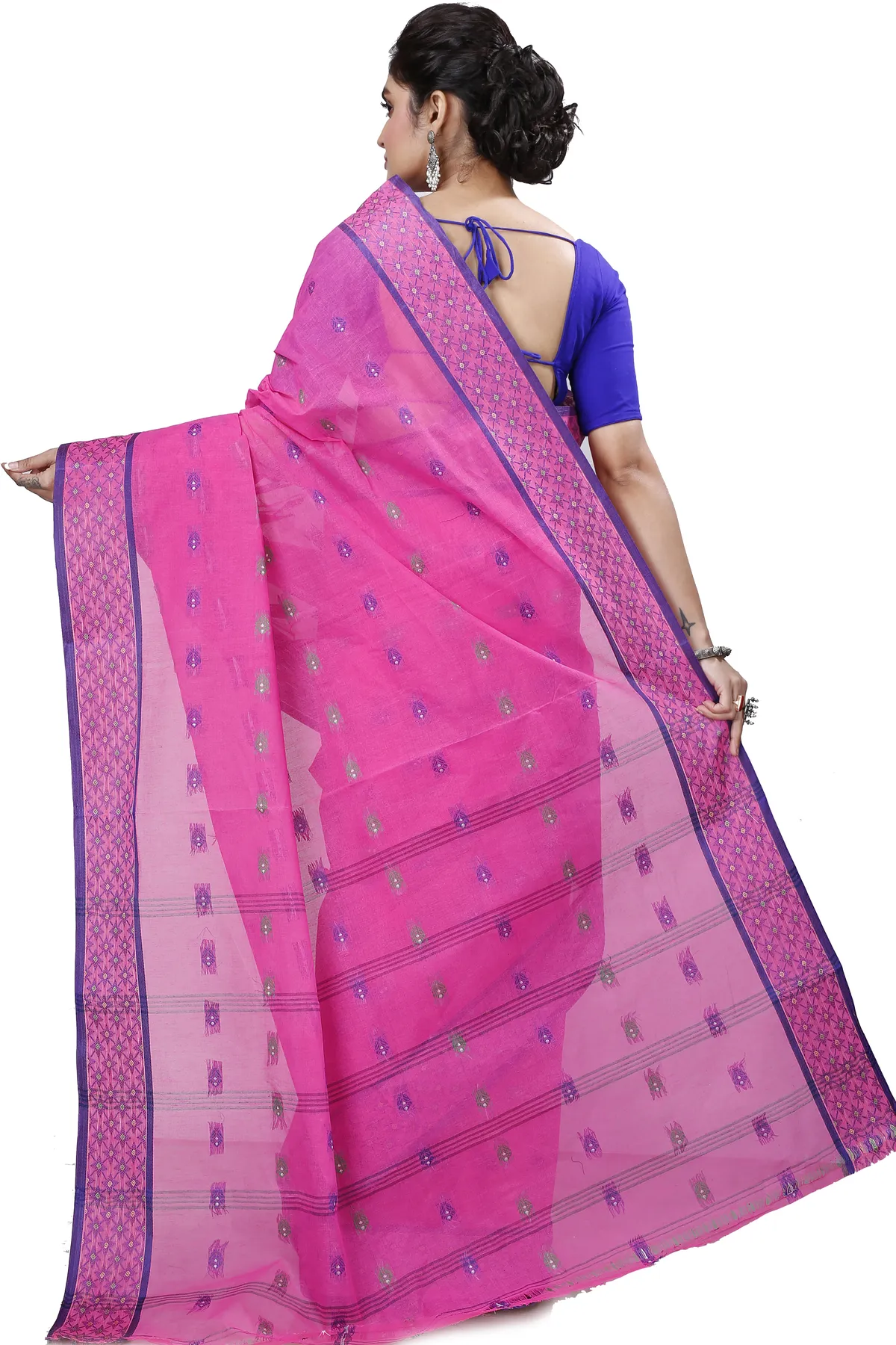 DipDiya Pure Cotton Pink Reese Woven with Tradition Tant Sarees