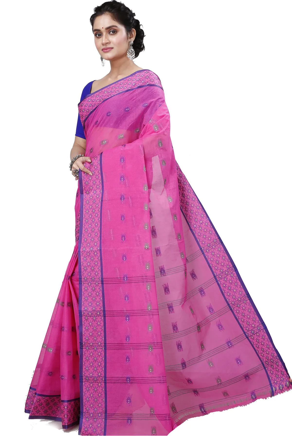 DipDiya Pure Cotton Pink Reese Woven with Tradition Tant Sarees