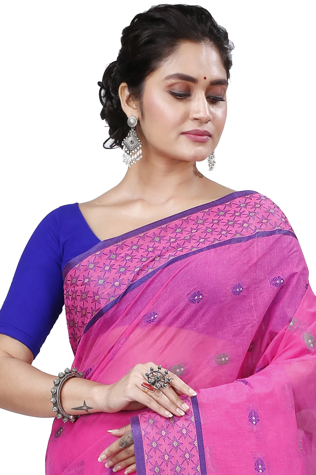 DipDiya Pure Cotton Pink Reese Woven with Tradition Tant Sarees