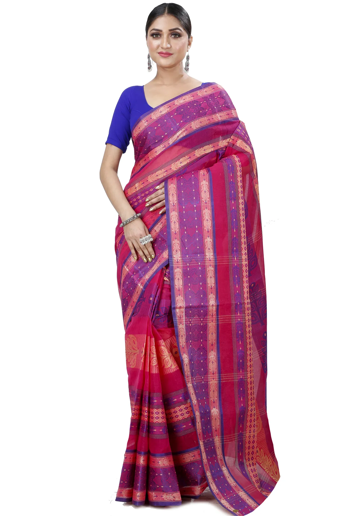 DipDiya Pure Cotton Pink Saanvi Desiging Crafted in Bengal Tant Sarees