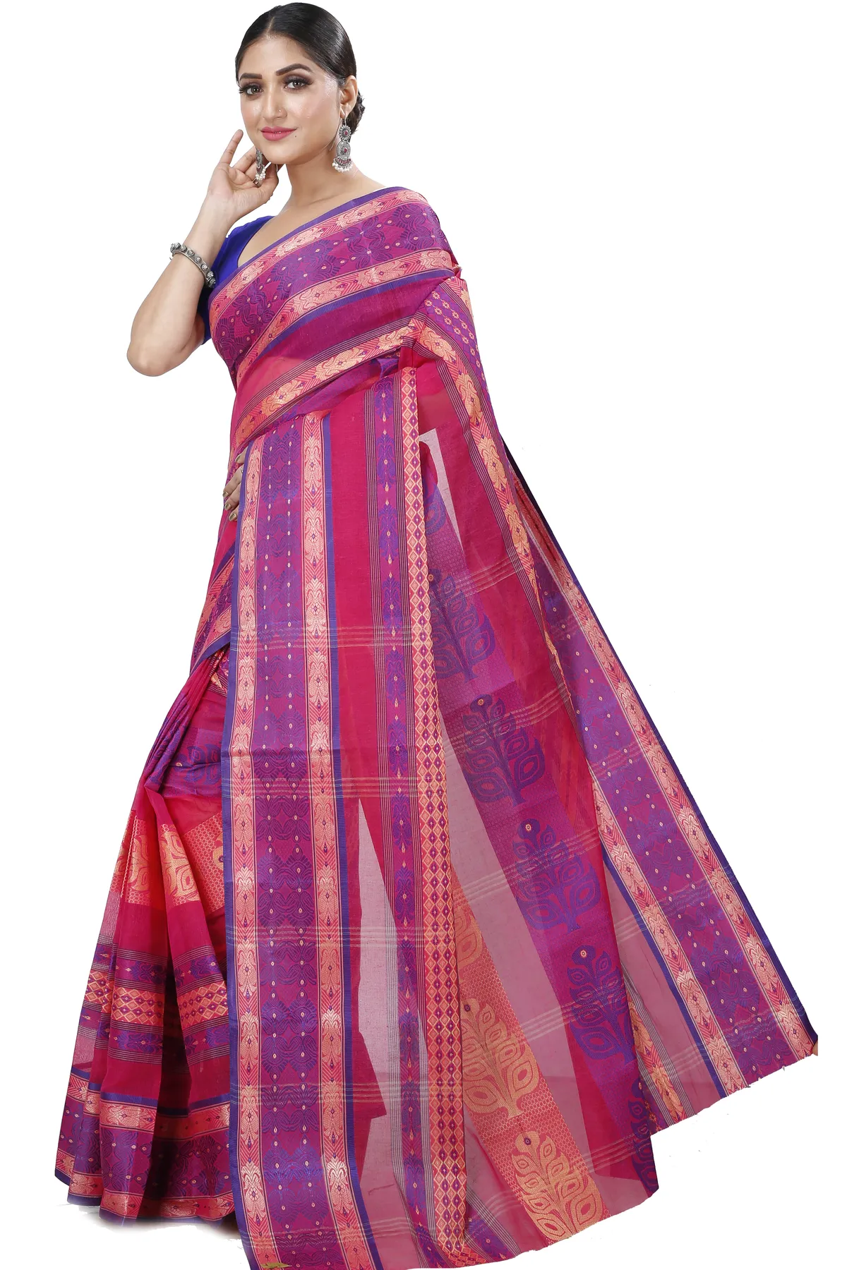 DipDiya Pure Cotton Pink Saanvi Desiging Crafted in Bengal Tant Sarees