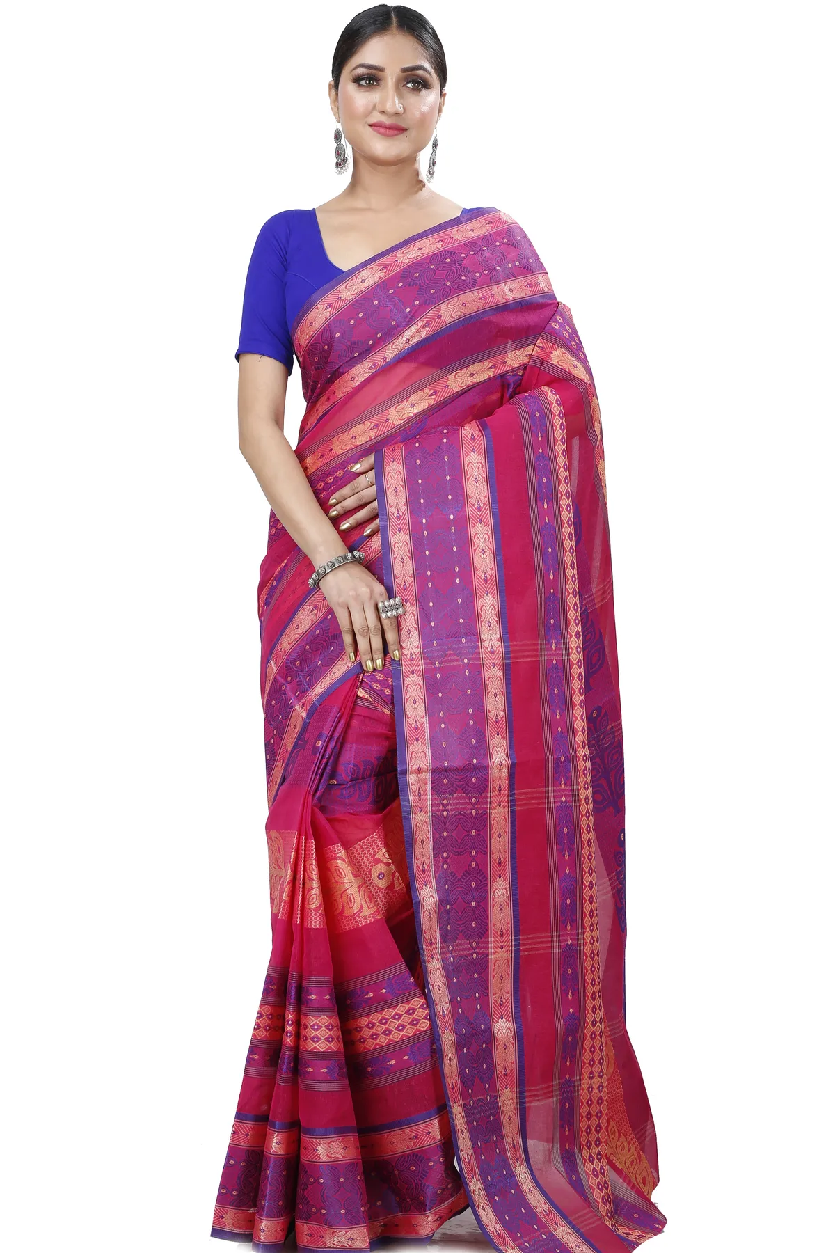 DipDiya Pure Cotton Pink Saanvi Desiging Crafted in Bengal Tant Sarees