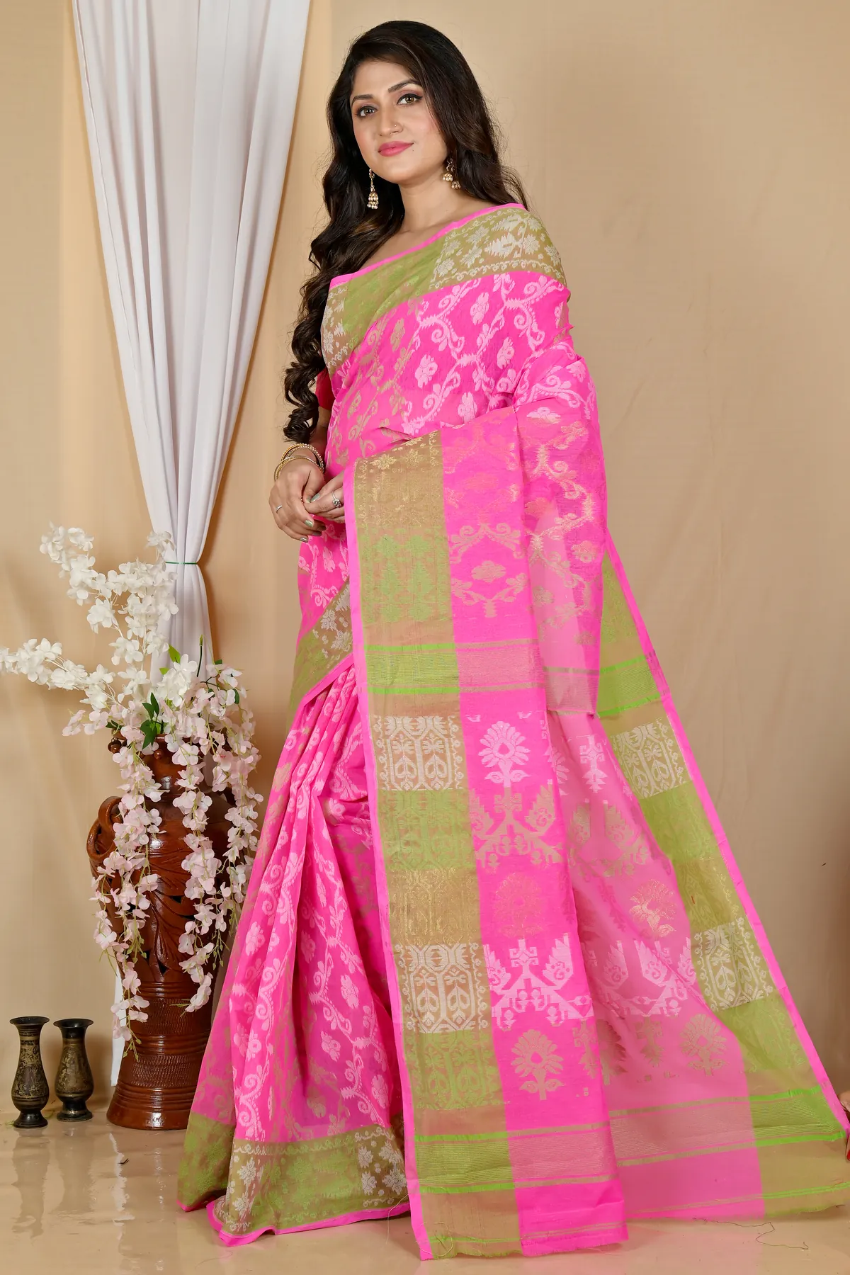 DipDiya Pure Cotton Pink Semata Grace of Bengal Tant Sarees