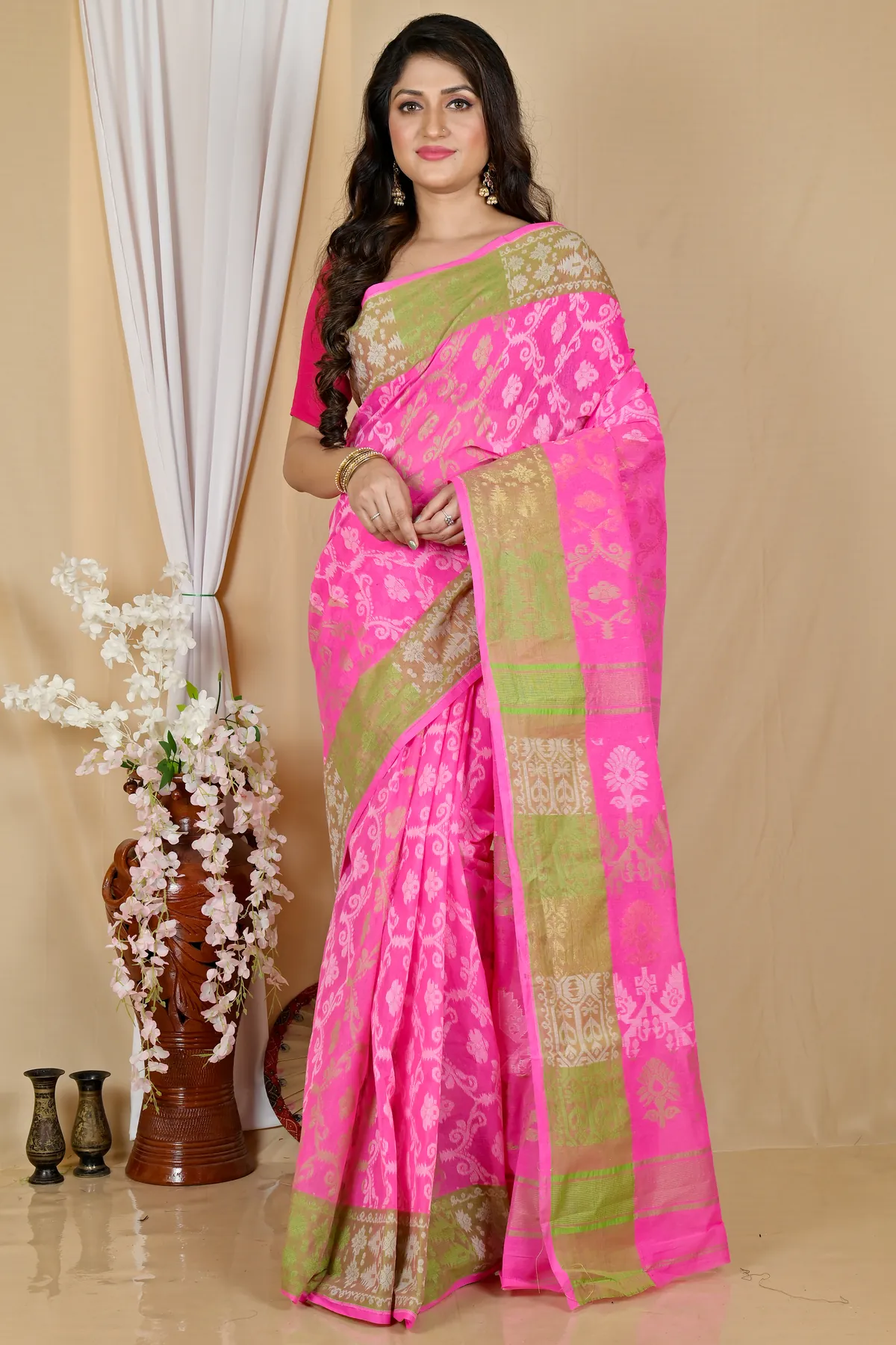 DipDiya Pure Cotton Pink Semata Grace of Bengal Tant Sarees