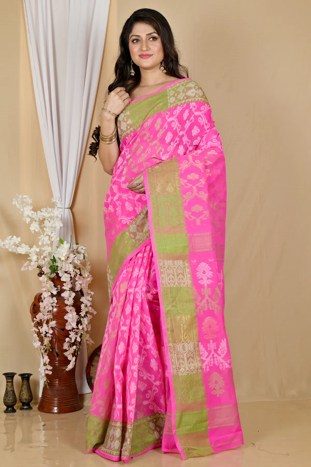 DipDiya Pure Cotton Pink Semata Grace of Bengal Tant Sarees