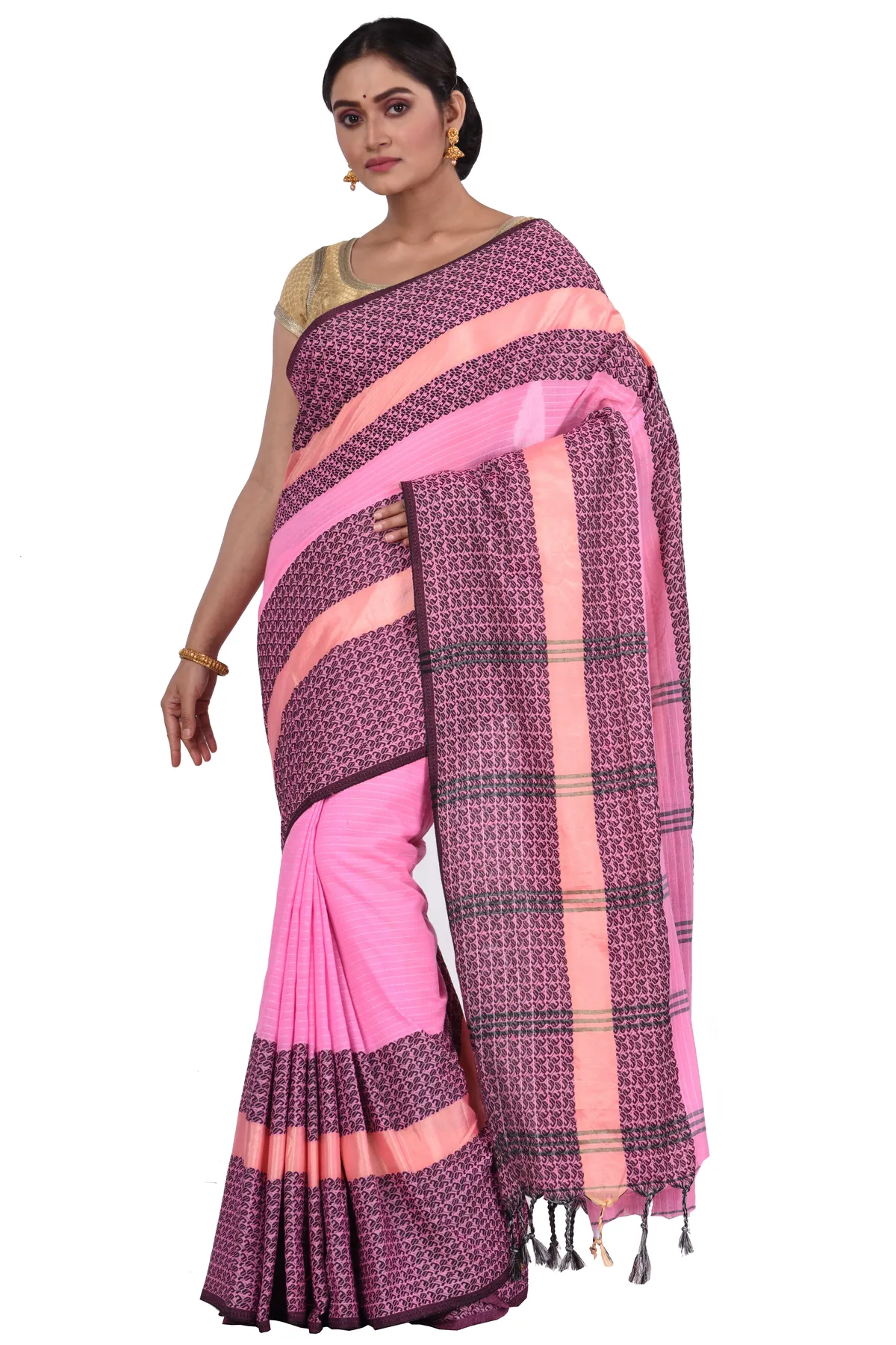 DipDiya Pure Cotton Pink Souraovi Hand Stories of Bengal Handloom Sarees