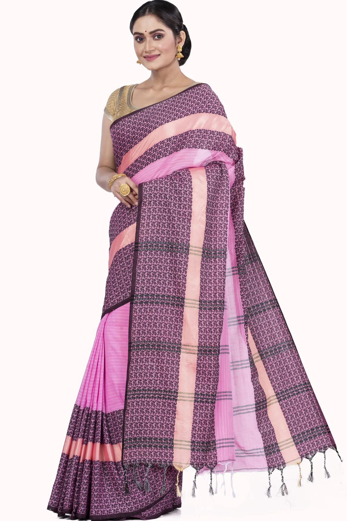 DipDiya Pure Cotton Pink Souraovi Hand Stories of Bengal Handloom Sarees