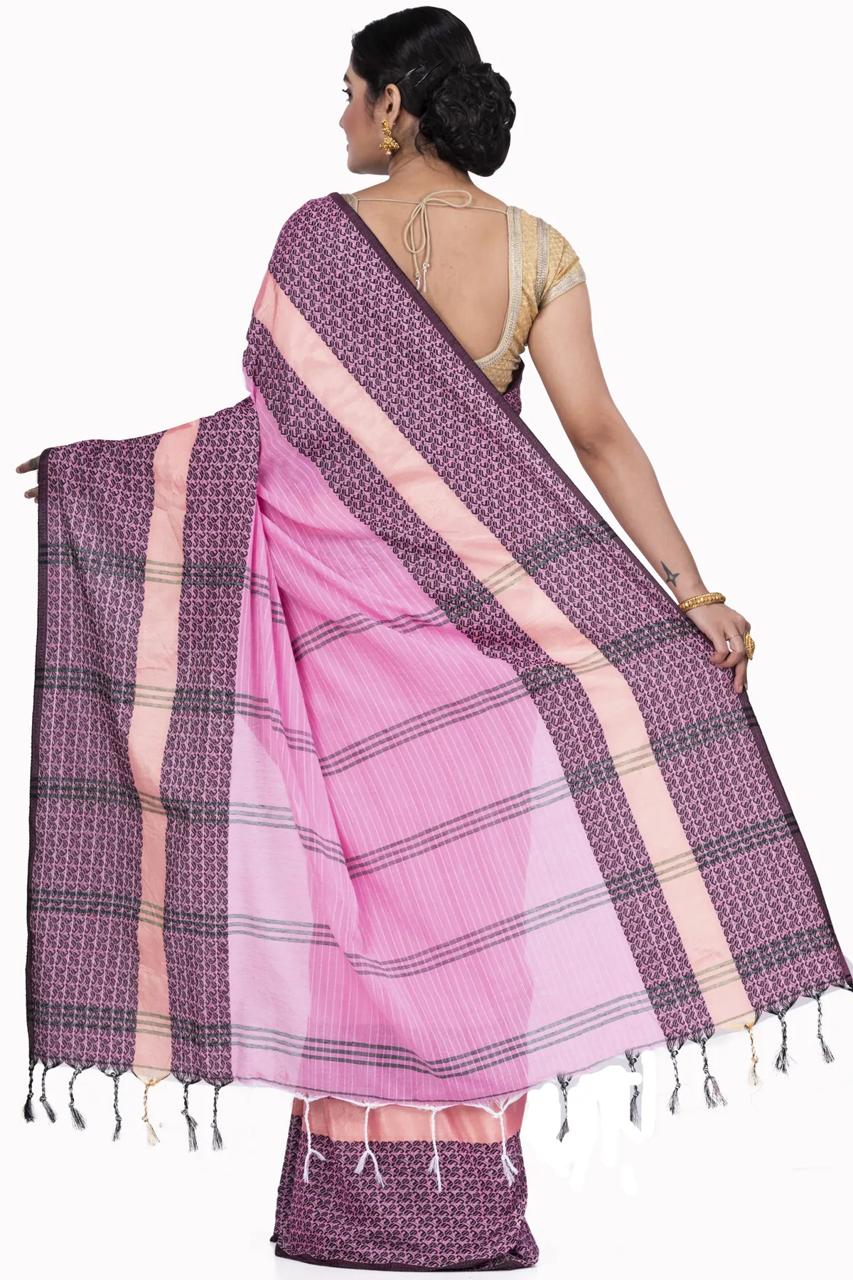 DipDiya Pure Cotton Pink Souraovi Hand Stories of Bengal Handloom Sarees