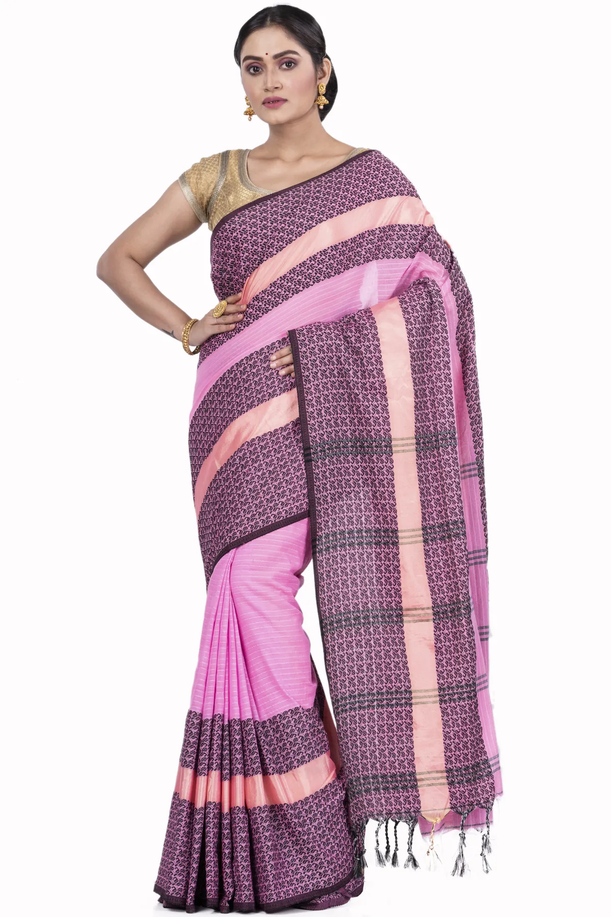 DipDiya Pure Cotton Pink Souraovi Hand Stories of Bengal Handloom Sarees