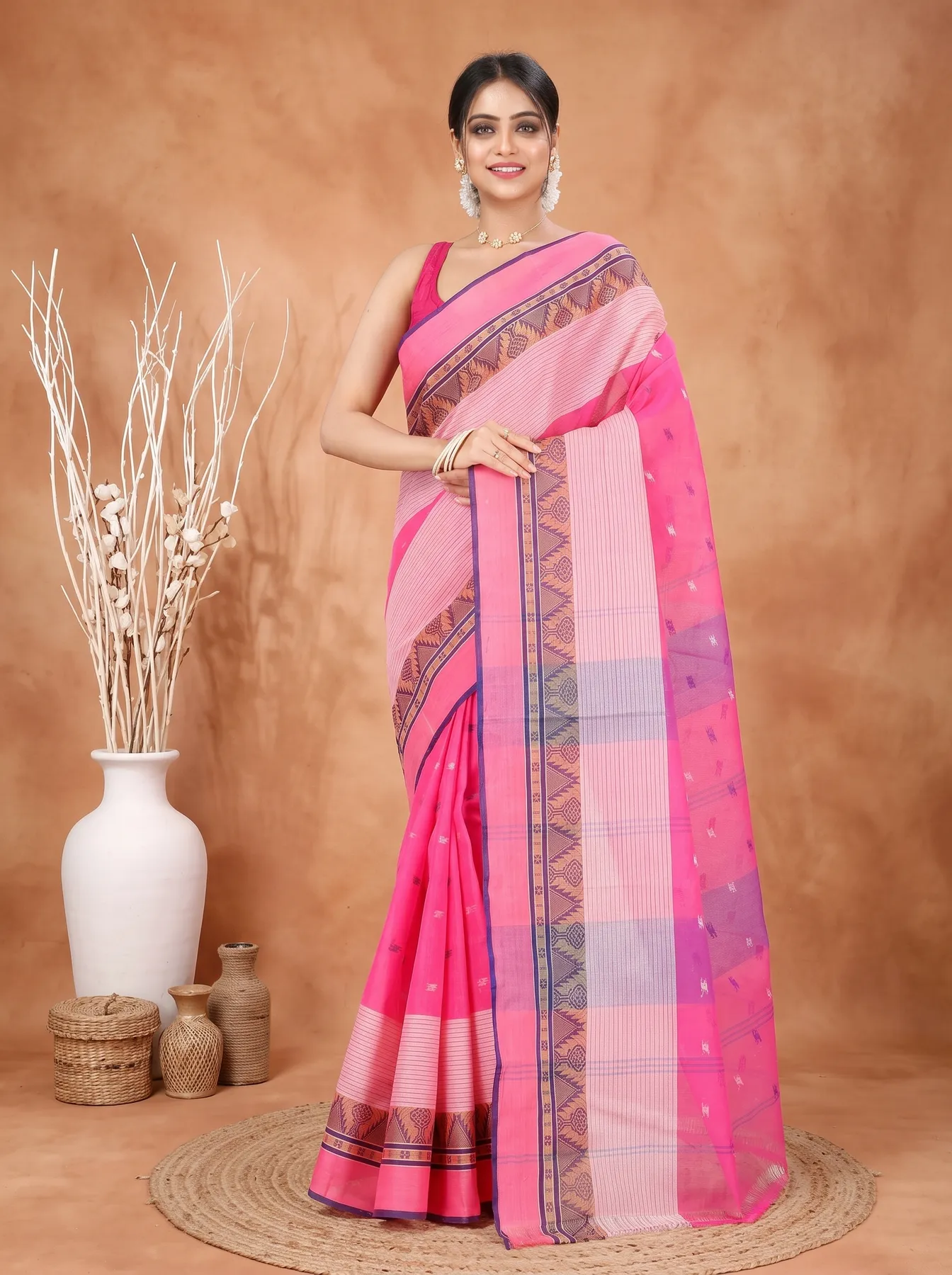 DipDiya Pure Cotton Pink Suto Timeless Bengal Tant Sarees
