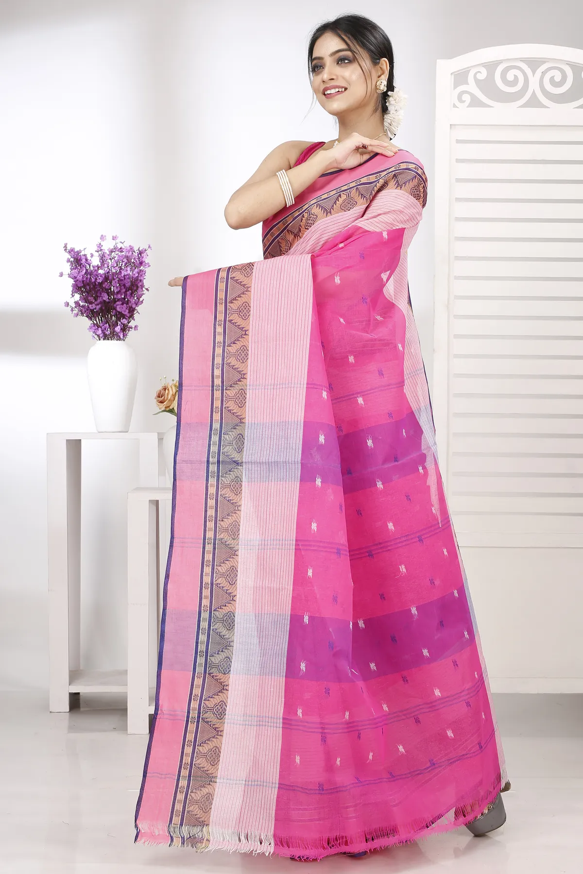 DipDiya Pure Cotton Pink Suto Timeless Bengal Tant Sarees
