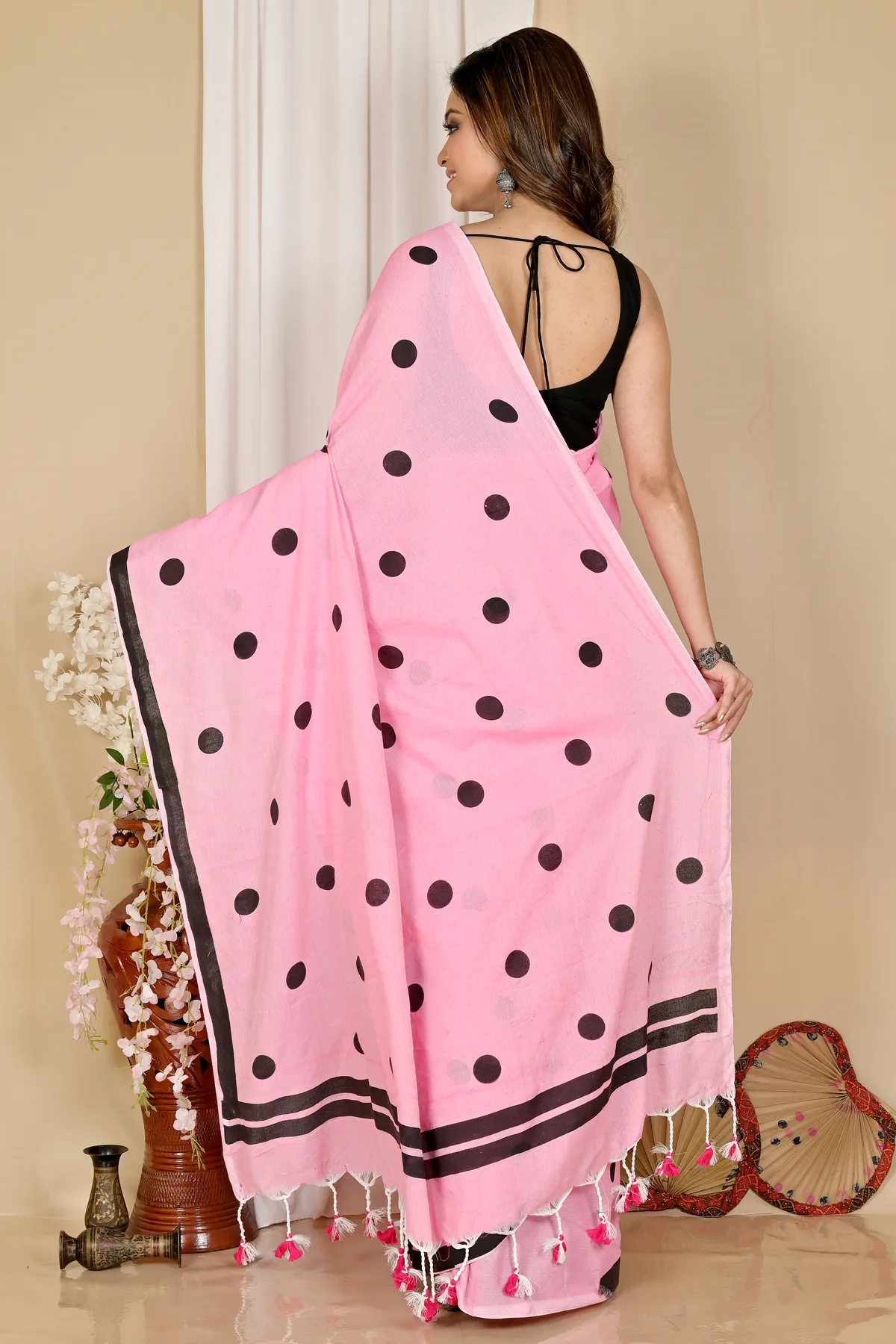 DipDiya Pure Cotton Pink Tip Threads of Tradition Handloom Sarees