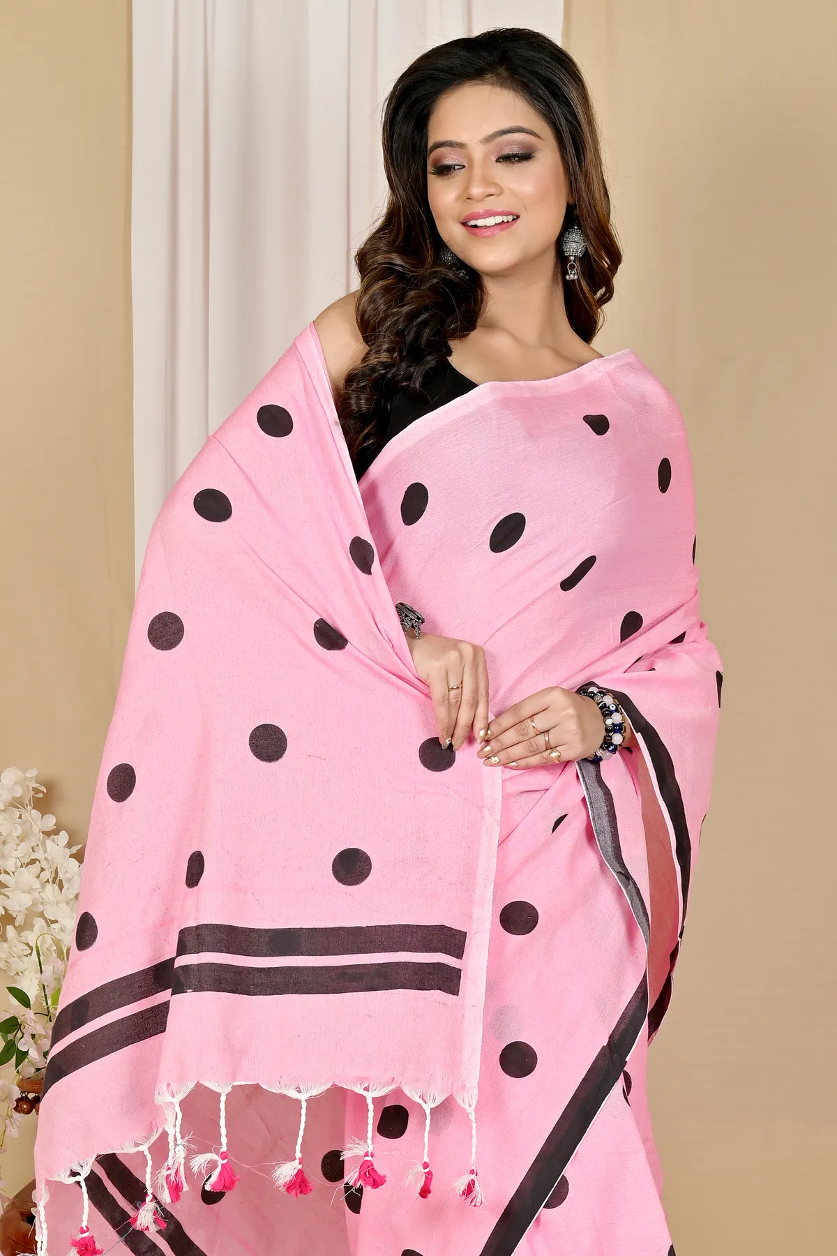 DipDiya Pure Cotton Pink Tip Threads of Tradition Handloom Sarees