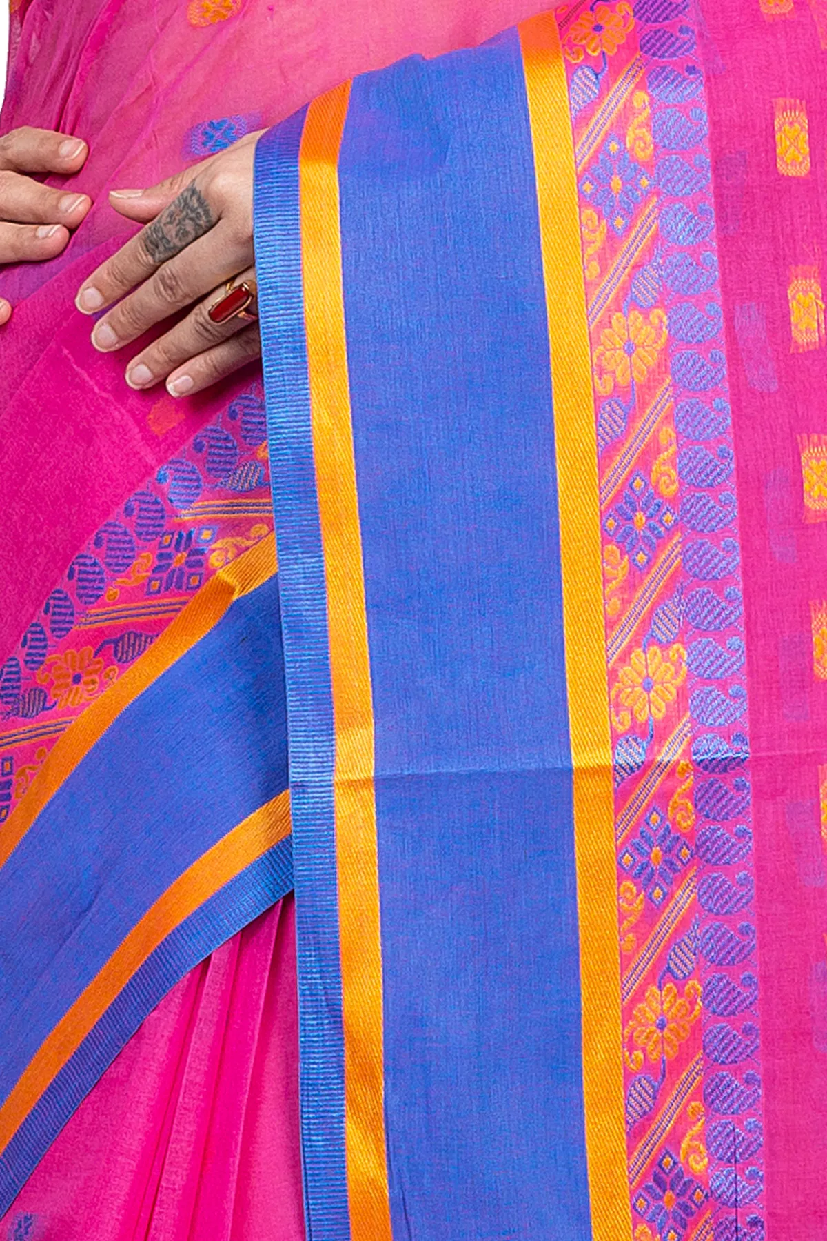 DipDiya Pure Cotton Pink ToraPar Bengal in Every Thread Tant Sarees
