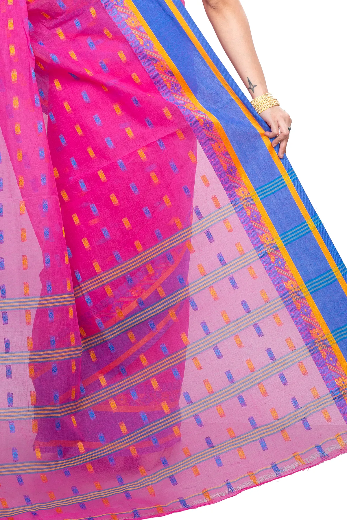 DipDiya Pure Cotton Pink ToraPar Bengal in Every Thread Tant Sarees